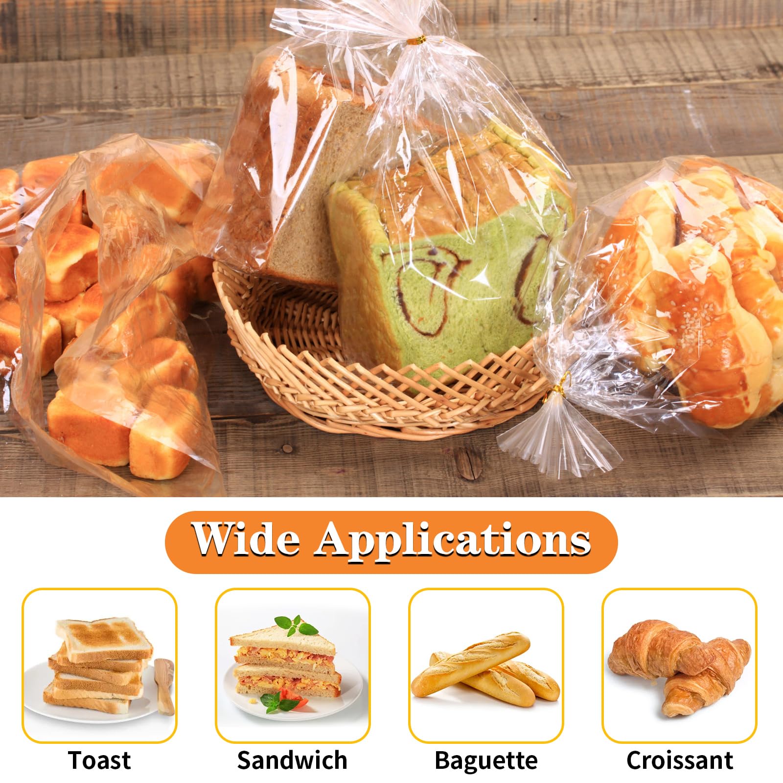 55 Pack Clear Reusable Bread Bags with 100 Ties | Plastic Loaf Bags for Homemade Bread | Perfect for Home Bakers & Bakery Owners | Keep Bread Fresh for Storage, Gifting & Farmer's Markets