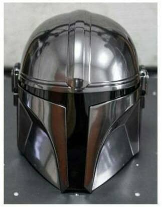 Premium Metal Steel Mandalorian Helmet with Comfort Liner & Adjustable Chin Strap - Black Standard Size for Cosplay, LARP, SCA, Nautical Enthusiasts & Star Wars Fans - Perfect for Halloween, Comic Con, Costume Parties & Collectors Display by RANA HANDICRAFT