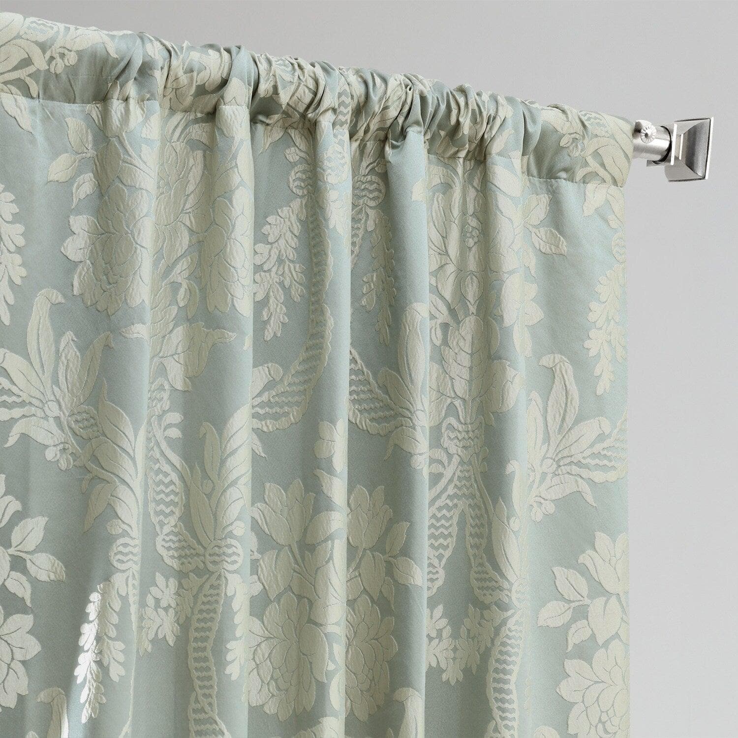 Magdelena Blue & Steel Damask Faux Silk Jacquard Blackout Curtains - Elegant Window Treatment for Bedroom, Living Room & Home Theater