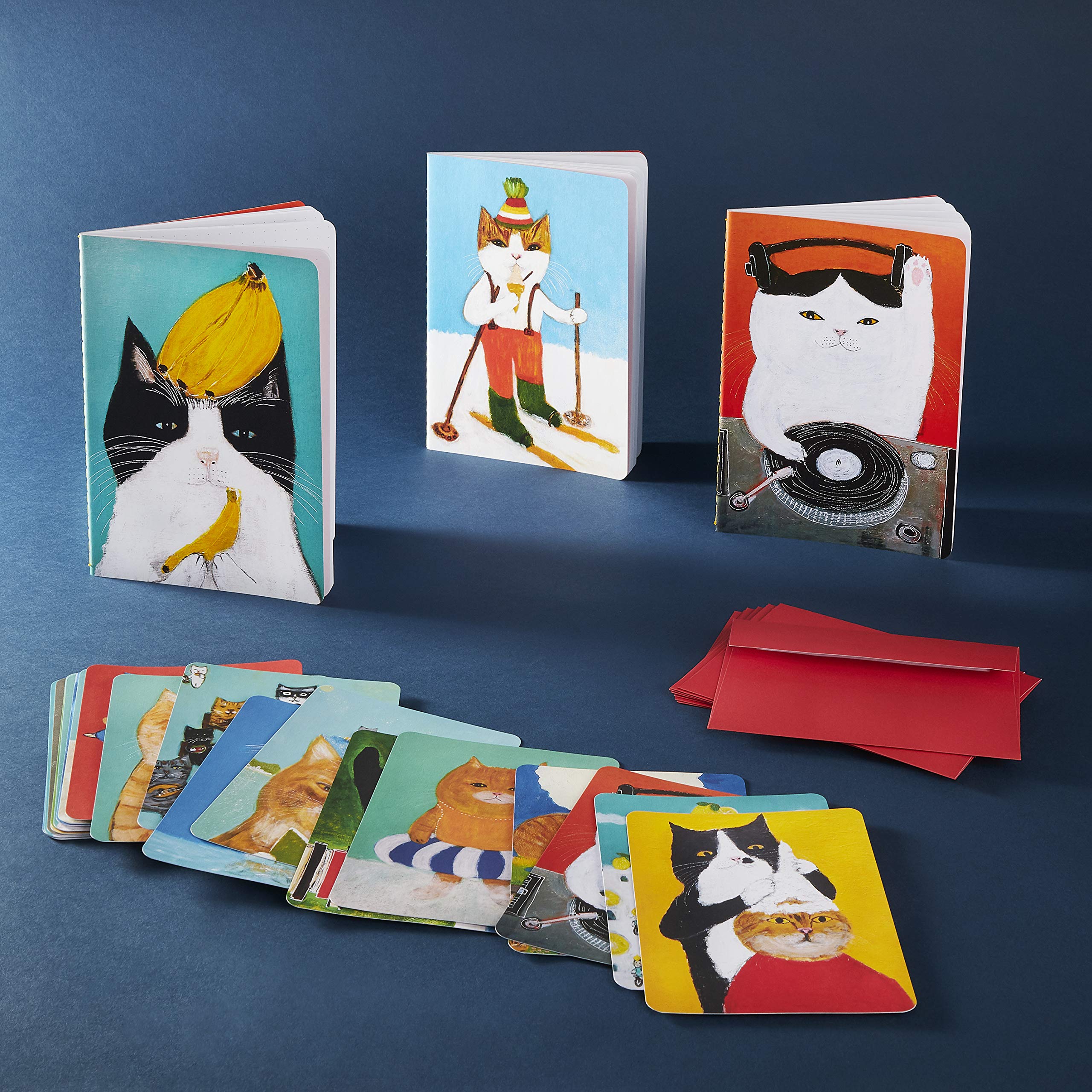 Funny Cat Greeting Cards - Cute & Weird Kitty Portrait Flat Cards by Japanese Artist | Perfect for Birthday Gifts, Thank You Notes & Cat Lovers