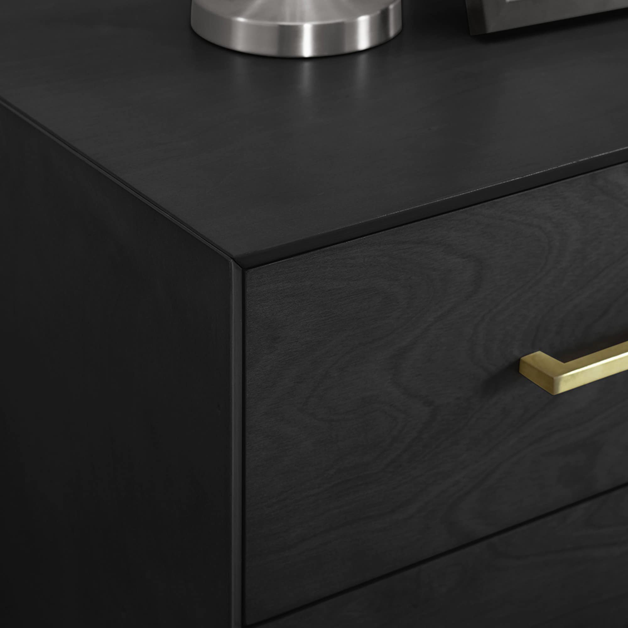 Modern Black Two-Drawer Nightstand - Bedside Table with Storage for Bedroom, Living Room & Office - Compact Nightstand with Smooth Gliding Drawers for Home Decor