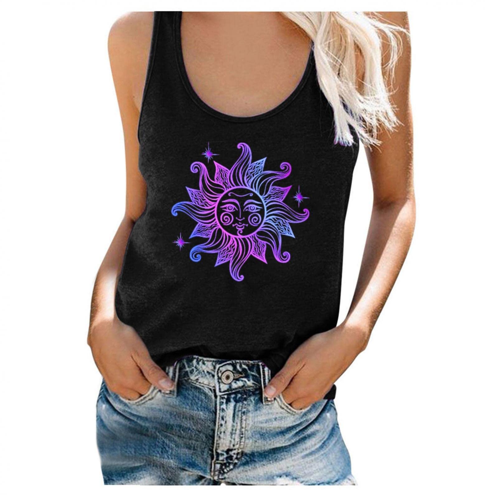 POTO Women's Loose Fit Sunflower Graphic Tank Tops - Athletic Sleeveless Tee Shirts for Summer, Yoga, Gym & Casual Wear