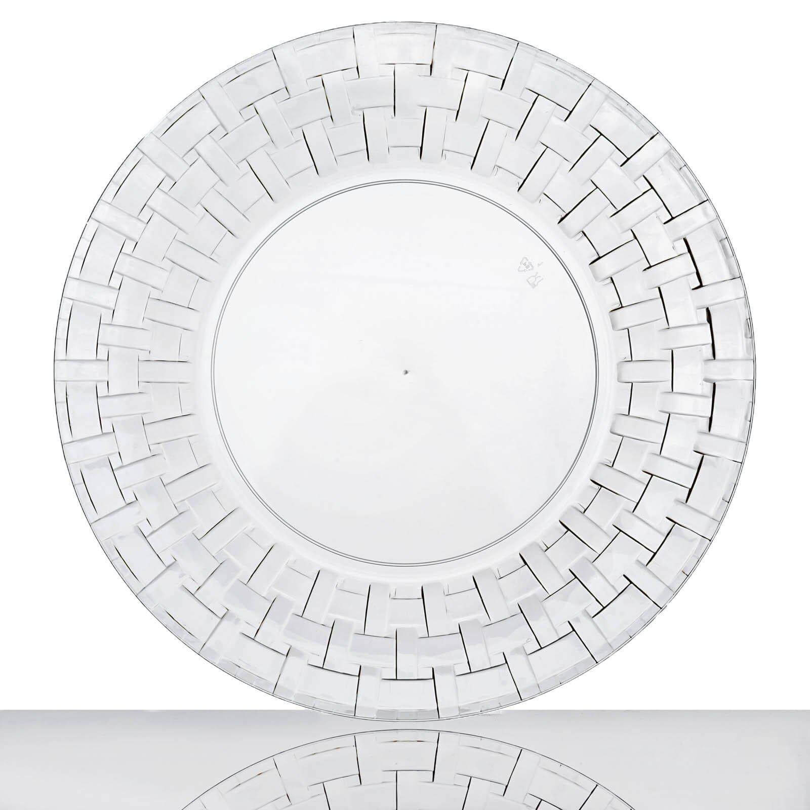 10 Pack Clear Plastic Dinner Plates with Basketweave Rim - Durable Disposable Plates for Parties, Picnics & Events - BPA-Free Dishware for Home, Outdoor & Catering Use