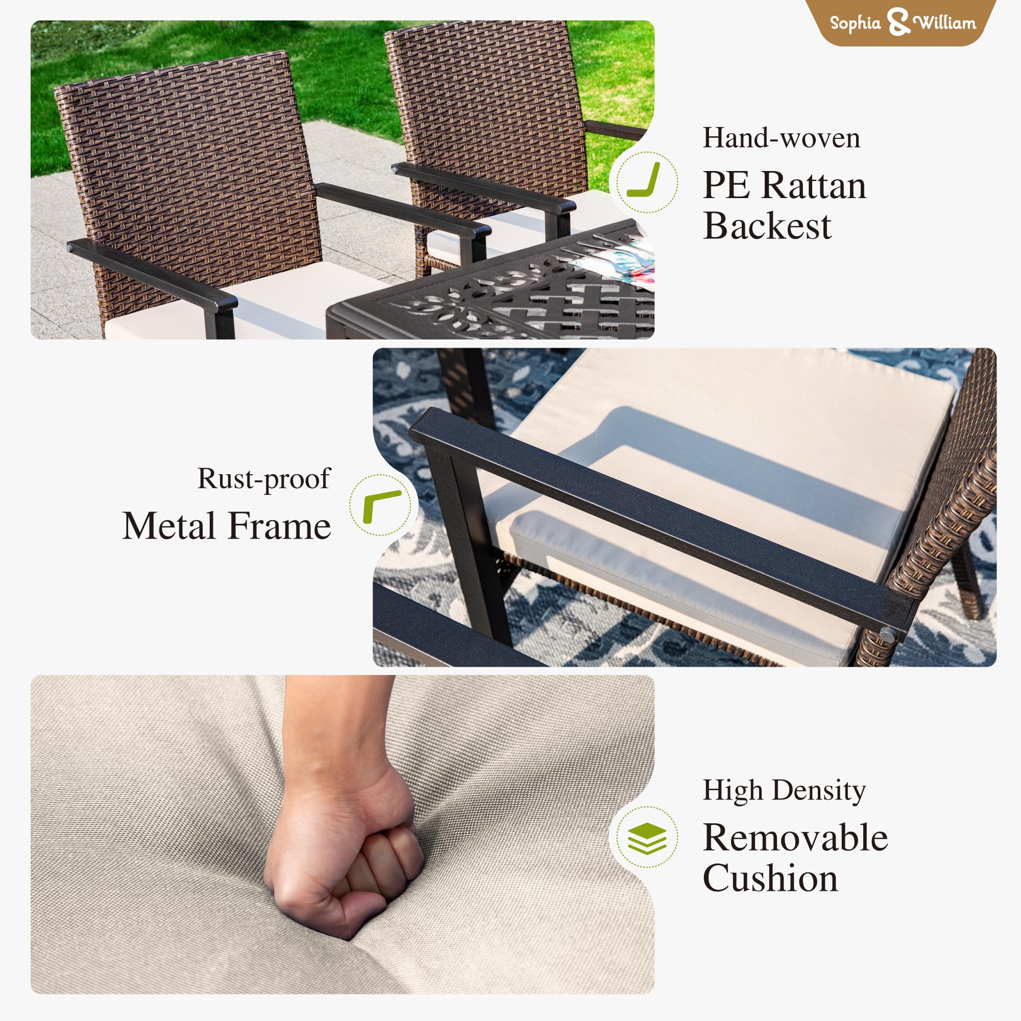 Sophia & William 2-Piece Patio Chair Set - Lightweight Rattan Outdoor Dining Chairs with All-Weather Wicker & Cushions - Perfect for Backyard, Garden, Poolside & Patio Relaxation