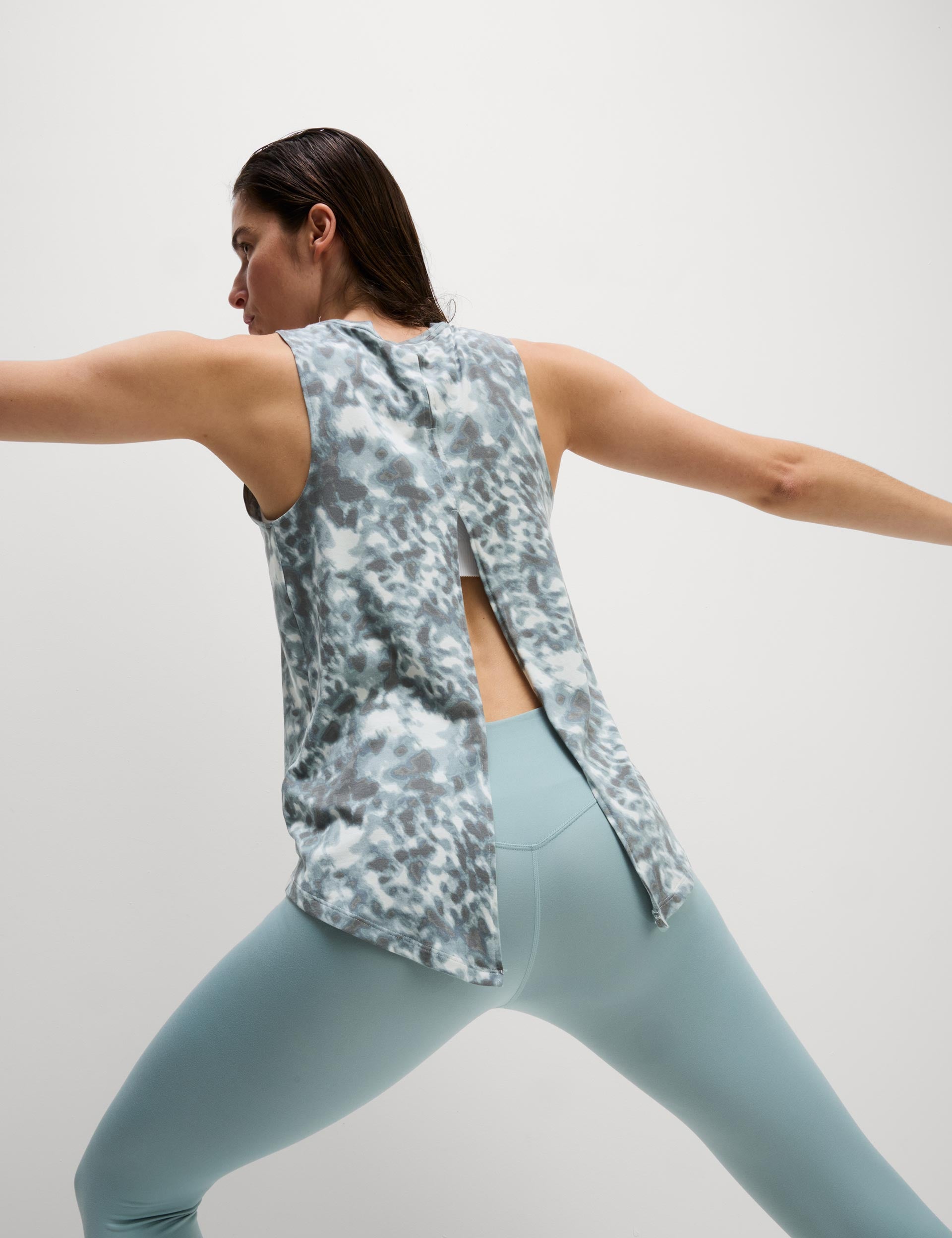 Women's Modal Blend Printed Tie Back Relaxed Vest Top - Grey Mix | Casual Summer Wear, Beach Cover-Up, Lounge Outfit