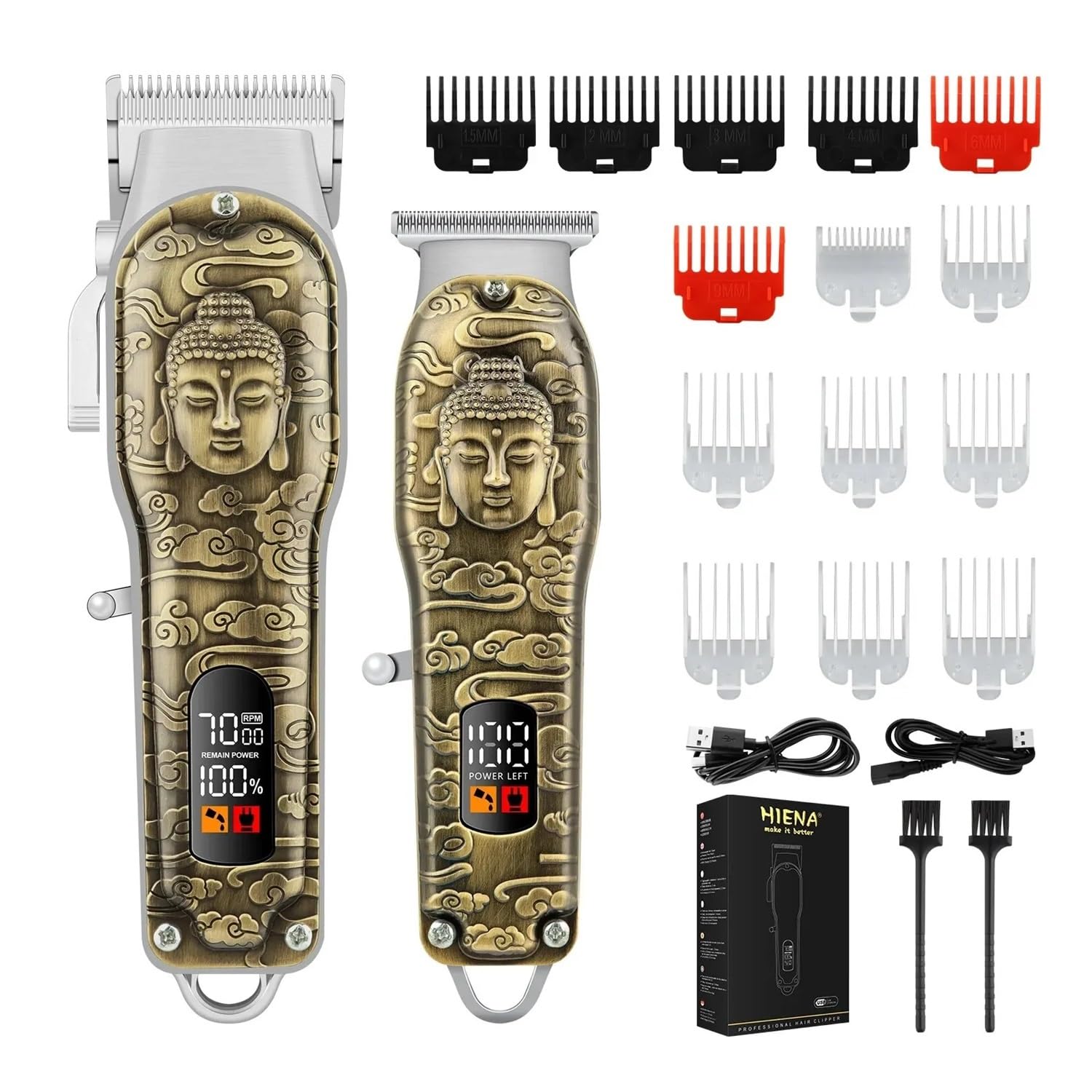 Professional HYN-I012 Electric Hair Clipper Set for Men - Adjustable Beard & Hair Trimmer with Buddha Black Box - Perfect for Home Barbering, Beard Grooming & DIY Haircuts