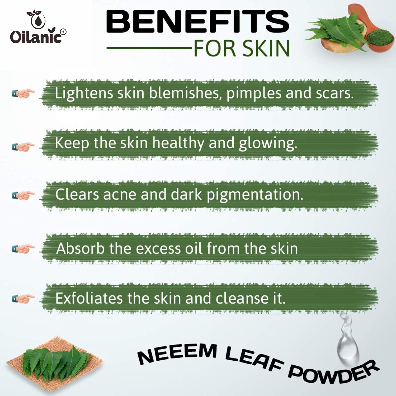 Oilanic 100% Pure Natural Neem Powder for Skin & Hair Care - 2 Pack (200g Each) | Organic Ayurvedic Treatment for Acne, Dandruff & Scalp Health | Face Mask & Hair Pack