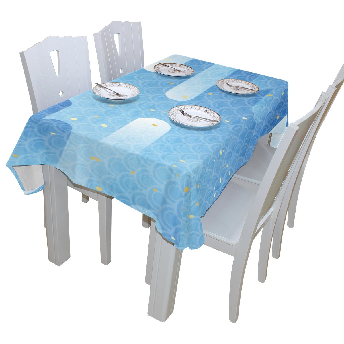 ALAZA U Life Stripe Mermaid Moire Blue Ocean Sea Tablecloth - Waterproof Rectangle Square Round Table Cover Protector for Dining, Living Room, Party & Outdoor Events