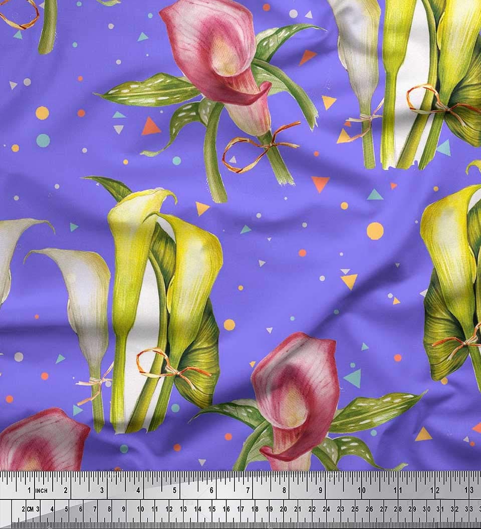 Soimoi Cotton Voile Purple Fabric by The Yard - 42 Inch Wide - Triangle Leaves & Lily Flower Dream Print - Modern Fabric for Dresses, Curtains & DIY Home Decor