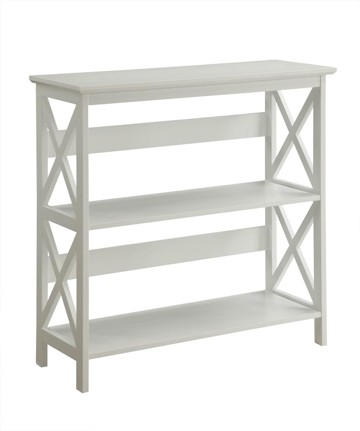 Oxford 3-Tier Bookcase in White - Modern Storage Shelf for Living Room, Bedroom & Office - Convenience Concepts Space-Saving Organizer