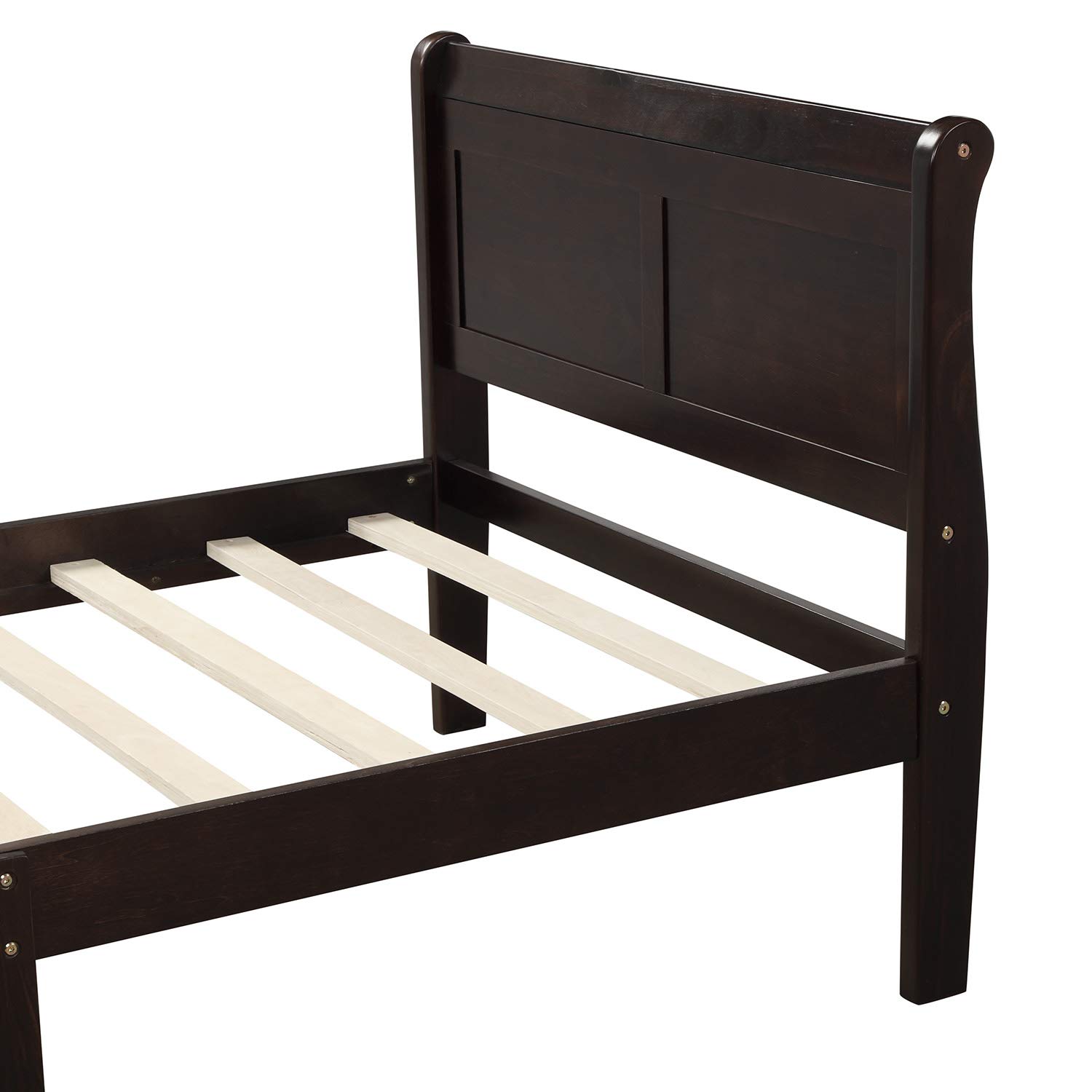 Solid Wood Twin Size Platform Bed Frame with Headboard & Footboard - Sturdy Wood Slat Support for Mattress Foundation - Perfect for Kids' Rooms, Guest Bedrooms & Small Spaces