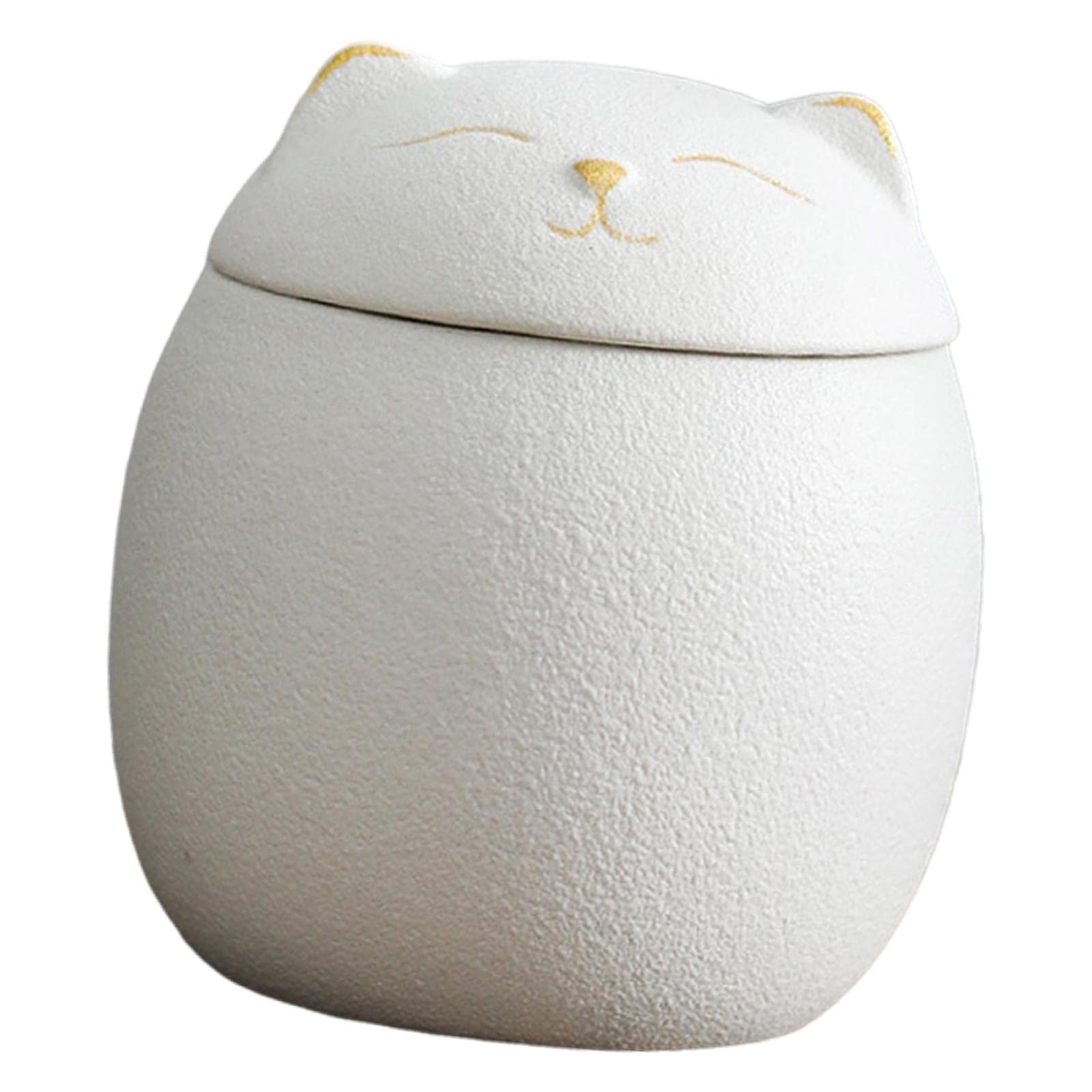KLKCMS Ceramic Cat-Shaped Kitchen Canister with Lid - Airtight Coffee, Sugar & Tea Storage Container - Elegant White Countertop Jar for Kitchen, Pantry or Dining Room Decor