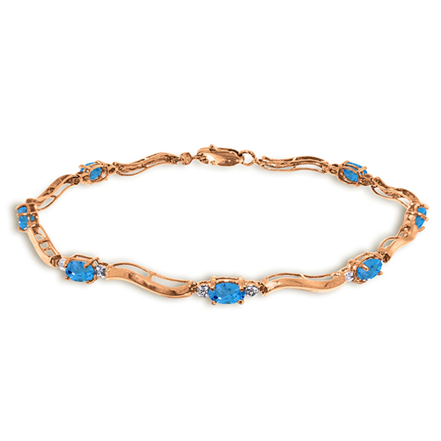 14K Solid Rose Gold Tennis Bracelet with Diamonds & Blue Topaz - Elegant Jewelry for Women, Perfect for Weddings, Parties & Special Occasions | Galaxy Gold GG Collection