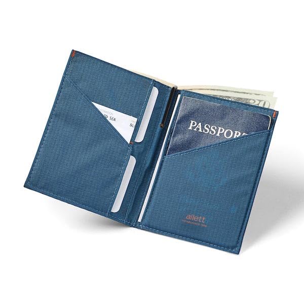 Allett Travel Wallet for Men & Women - Slim RFID Blocking Bifold Passport Holder | Holds 10 Cards & Travel Documents | Nylon Minimalist Front Pocket Wallet (Indigo Blue) | Perfect for Airports, Business Trips & Everyday Use