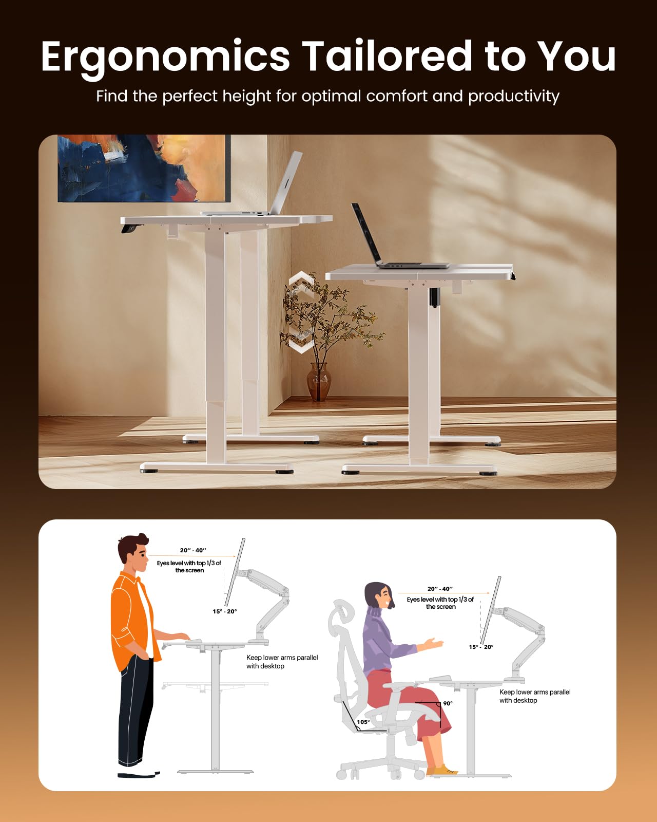 ErGear 48 x 24 Inches Electric Height Adjustable Standing Desk - Memory Preset Sit Stand Home Office Desk with Splice Board (White) | Perfect for Remote Work, Gaming & Study Spaces
