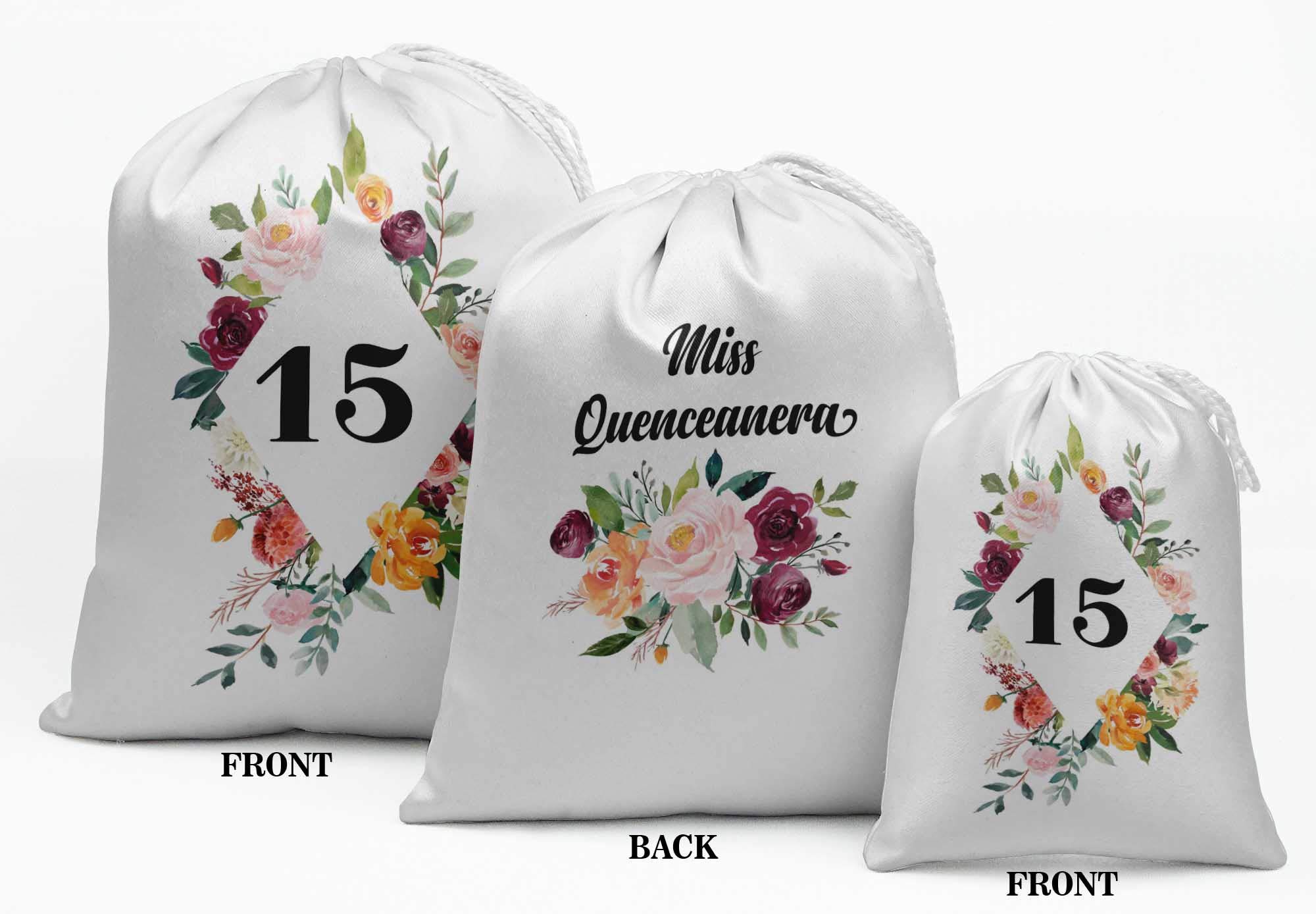 15-Piece White Floral Quinceañera Favor Bags - Elegant Candy Pouches for Sweet 15 Party Decorations & Gift Giving | Perfect for Quinceañeras, Bridal Showers, Baby Showers & Special Events