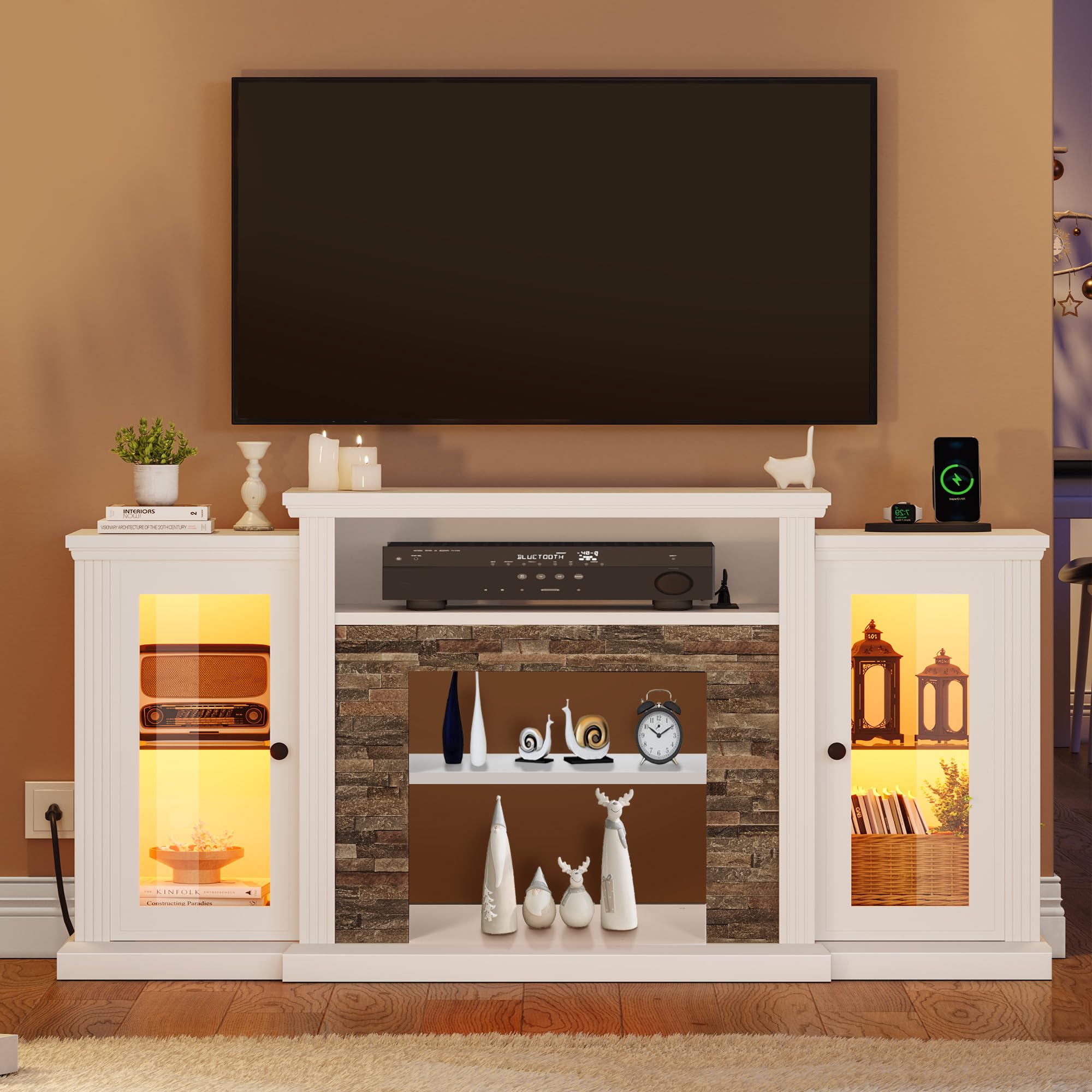 YITAHOME 65 Inch TV Stand - Modern Entertainment Center with Power Outlet, LED Lights & Adjustable Shelves - Glass Door Media Console Cabinet for Living Room (59 Inch) - Perfect for Home Theater Setup & Stylish Living Room Decor