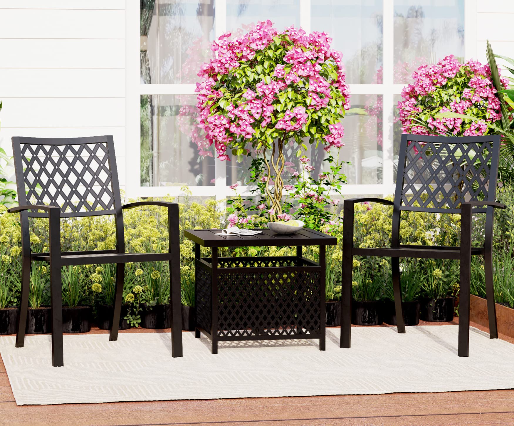 MFSTUDIO 3-Piece Outdoor Metal Bistro Set - Patio Dining Furniture with Coffee Table for Garden, Backyard, Balcony - Black | Perfect for Morning Coffee, Outdoor Entertaining & Relaxation