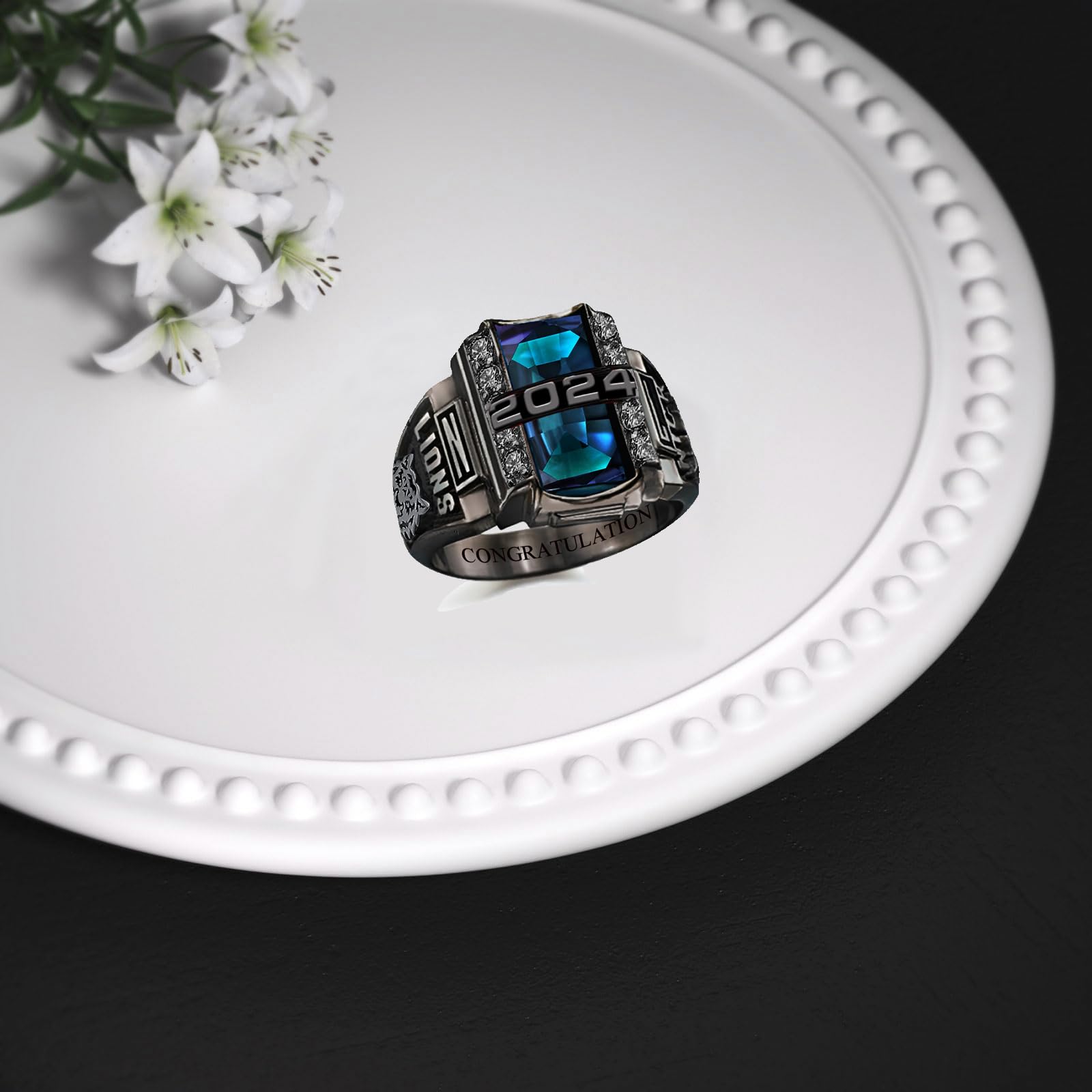 Customizable Graduation Rings for High School & College - Personalized Class of 2024 Rings in Sterling Silver, 10k, 14k or 18k Gold with Birthstone - Perfect Graduation Gift for Students & Alumni - Ideal for Commencement Ceremonies, Yearbook Photos & Alumni Reunions