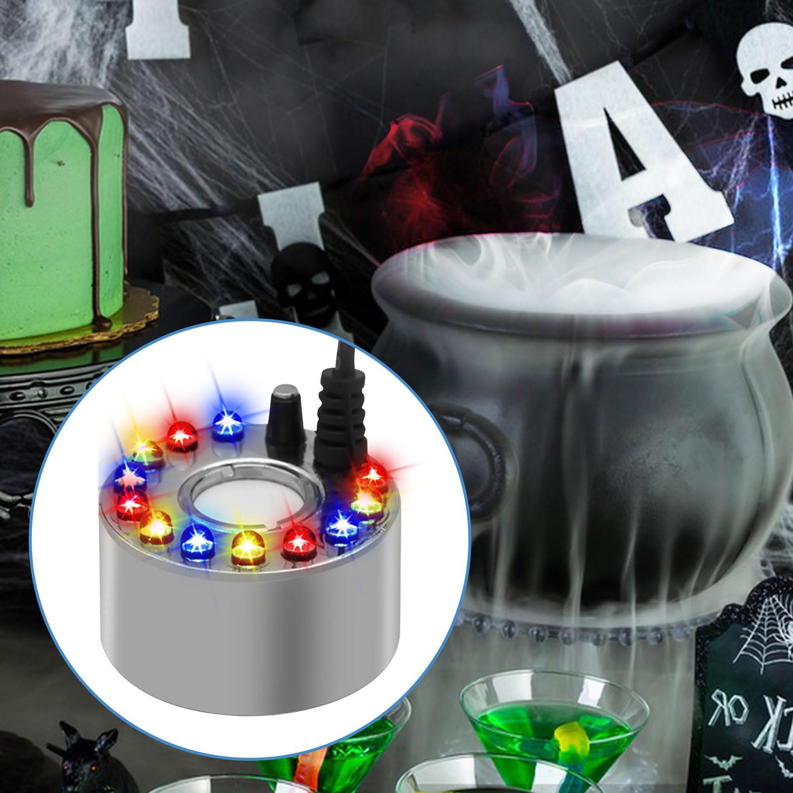 4 Sets Ultrasonic Mist Maker Fogger with LED Lights - Halloween Water Fountain Pond Fogger, Aluminum Humidifier for Indoor/Outdoor Use in Rockery, Vase, Birdbath & Home Decor