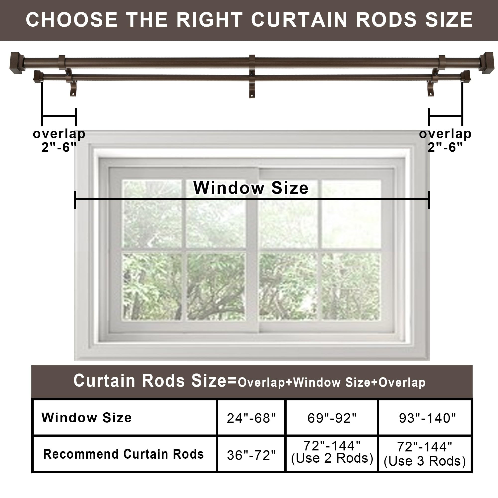 1 Inch Modern Double Window Curtain Rods - Adjustable 72-144 Inch Telescoping Heavy Duty Drapery Rod with Decorative Square Allufer Finials - Brushed Gold Finish for Living Room, Bedroom & Home Decor