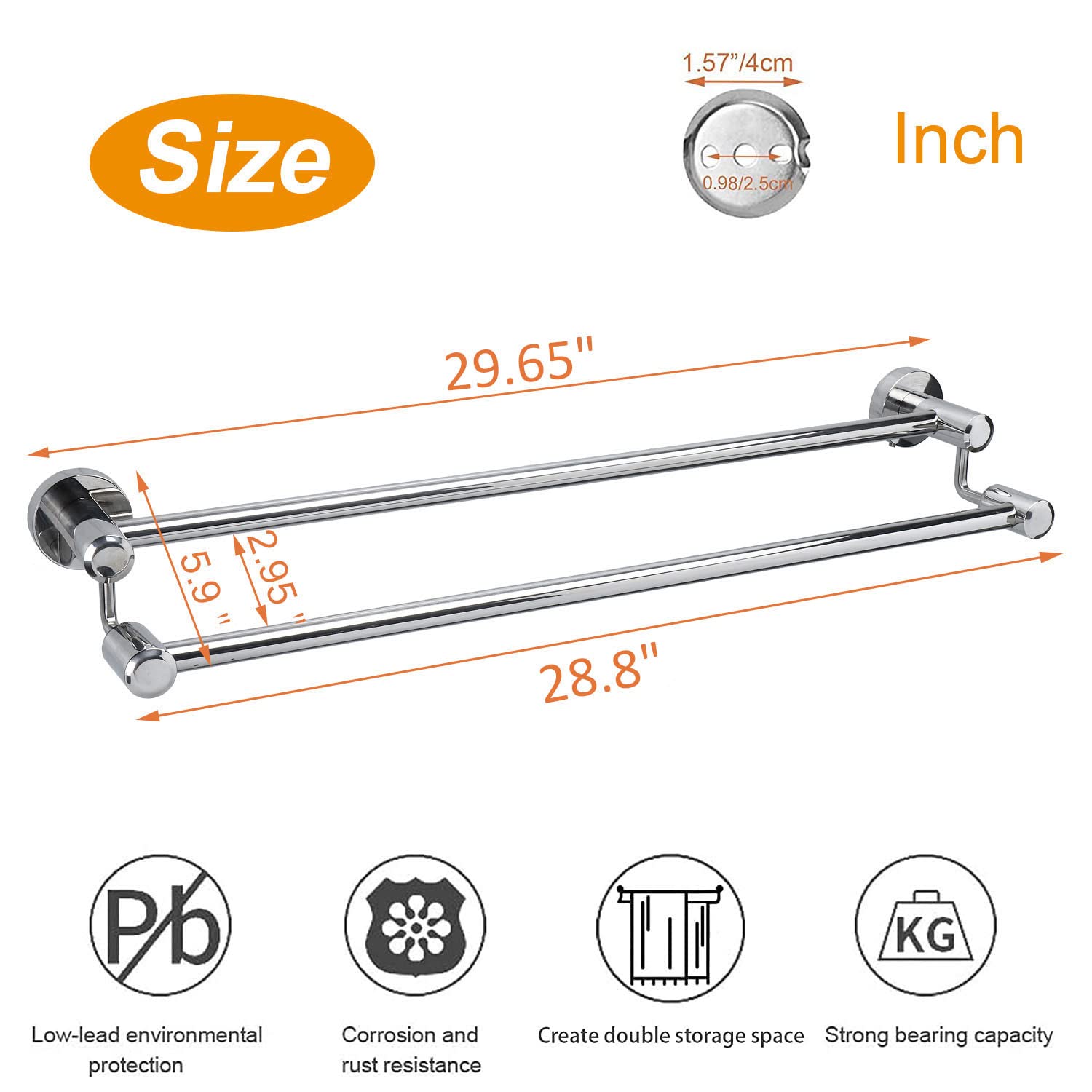 TocTen Double Bath Towel Bar - Thickened SUS304 Stainless Steel Towel Rack for Bathroom, Heavy Duty Wall Mounted Towel Holder (Chrome, 30 Inch) - Perfect for Spa, Hotel, and Home Bathroom Decor