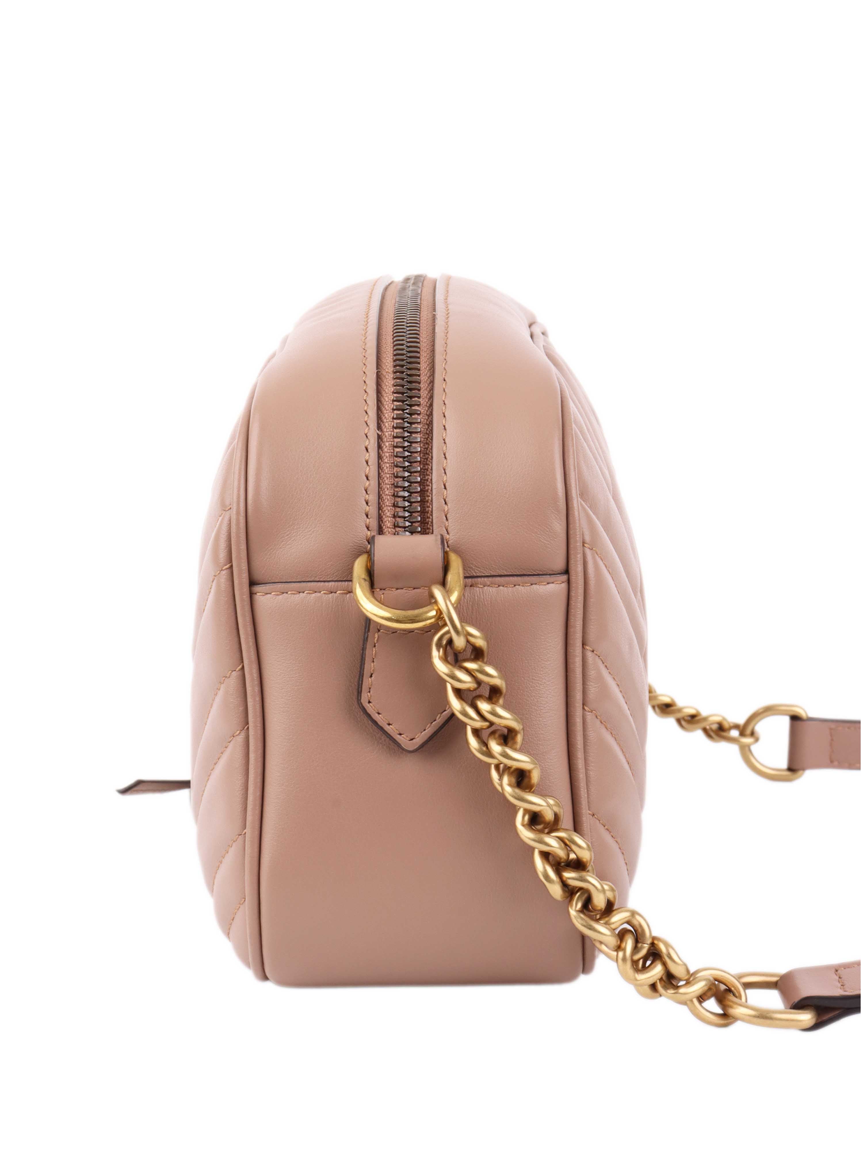 Gucci Small Beige Marmont Shoulder Bag for Women - Genuine Leather Crossbody Purse with Gold Chain, Perfect for Date Night & Evening Events
