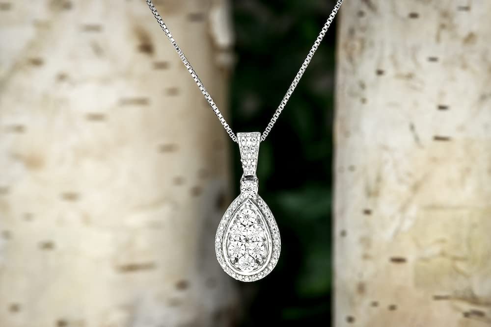 1/10 CTTW Diamond Pendant Necklace in Sterling Silver with 18