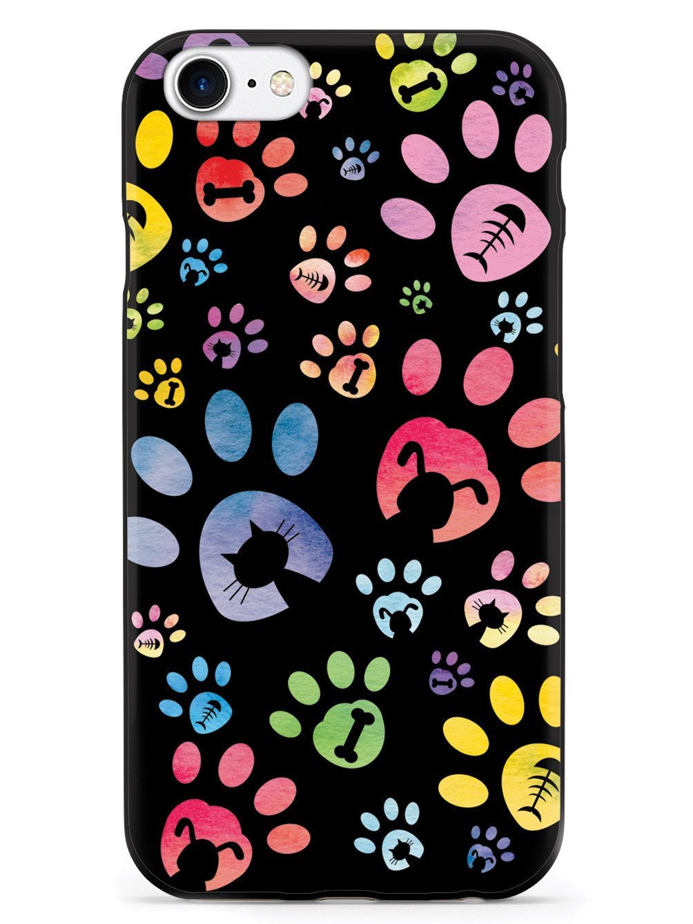 Inspired Cases - iPhone 8 Case Compatible - 3D Textured Protective Cover for Apple iPhone 8 - Cute Paw Prints Design for Dog & Cat Lovers - Black - Perfect for Everyday Use & Pet Lovers