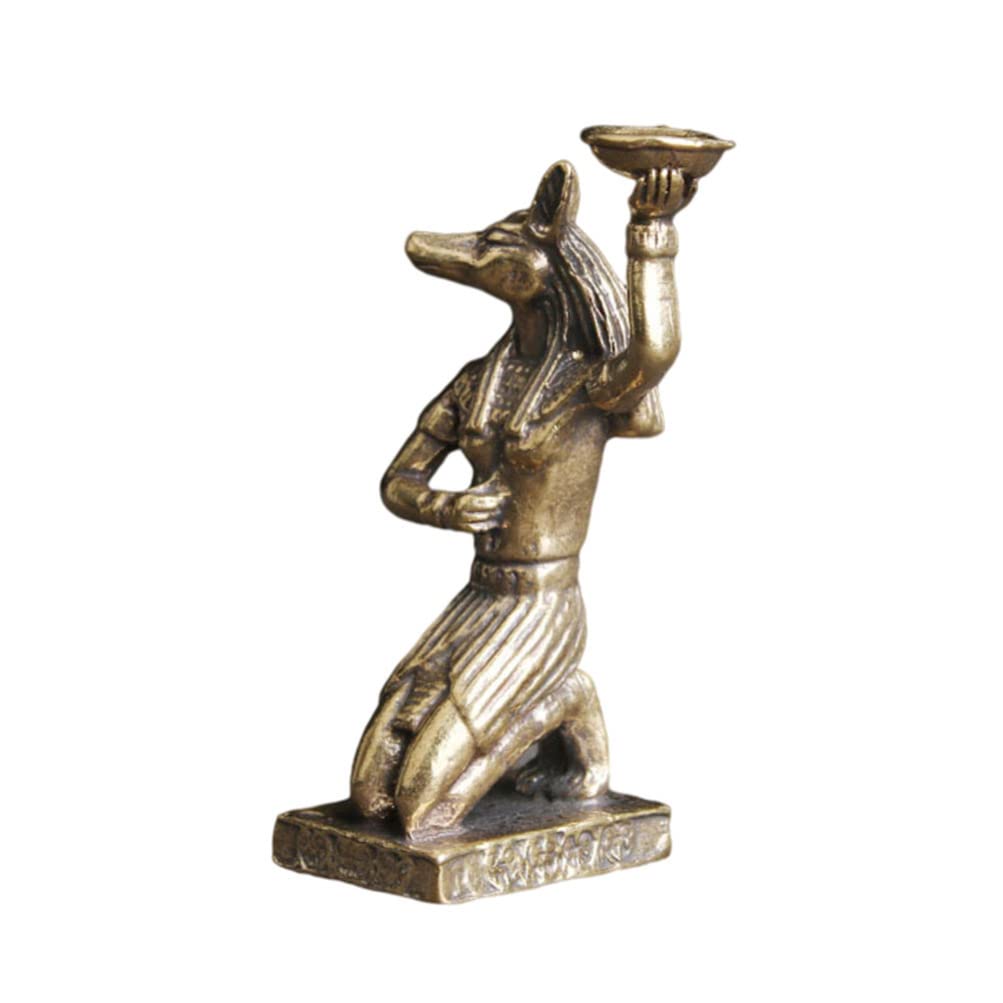 FOMIYES Brass Egyptian Statue - Handcrafted Anubis Figurine, Golden Brass Decor for Home Office, Ancient Egypt Statue Collection, Unique Gift for History Lovers & Desk Display