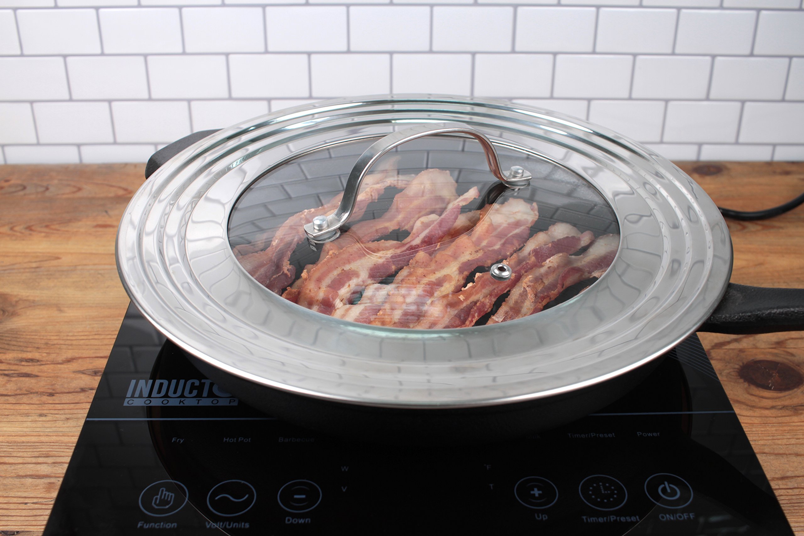 RSVP International Stainless Steel Universal Pot Lid with Tempered Glass Insert - Fits 5.5