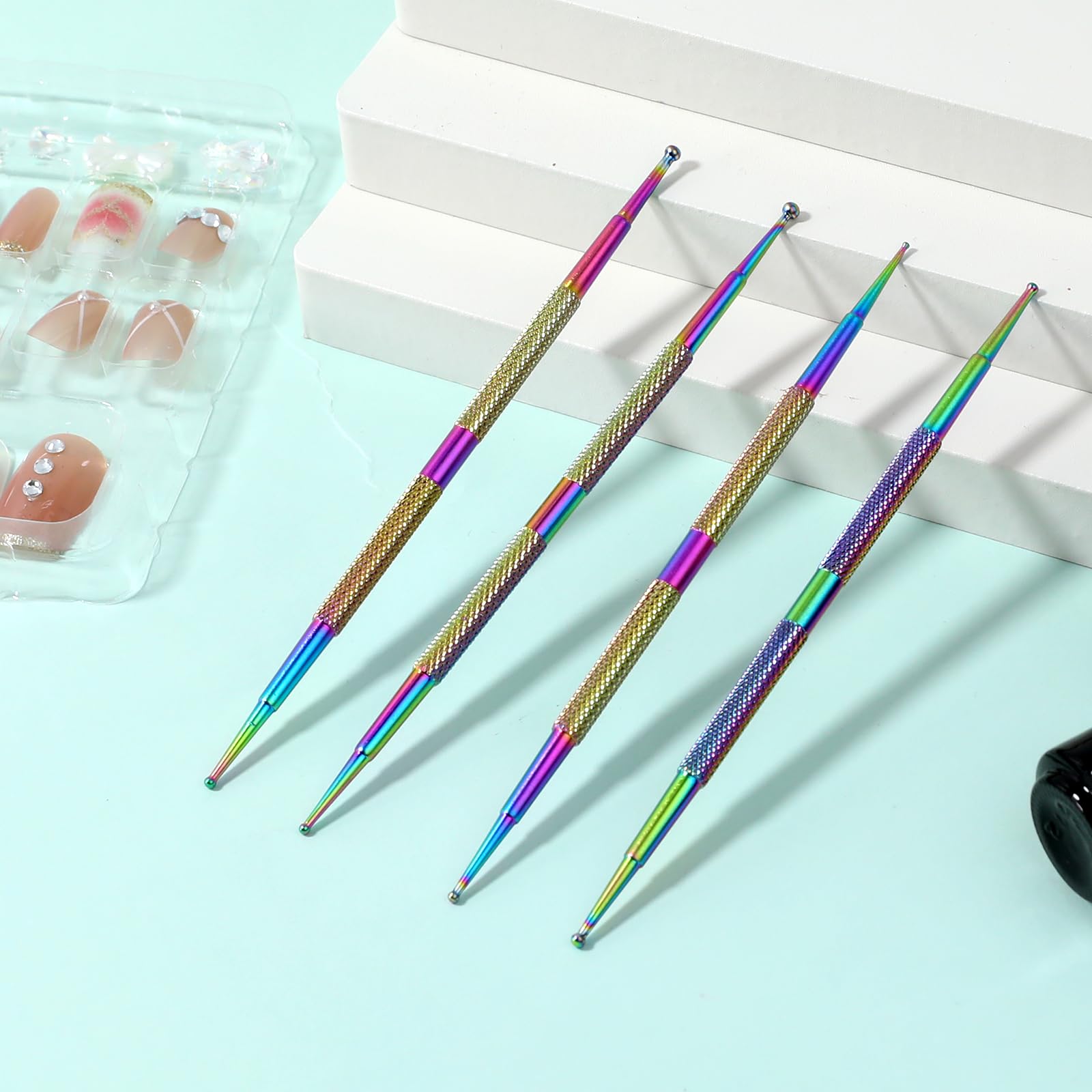 4PCS Nail Art Dotting Tools Kit - Stainless Steel Ball End Brushes for Nail Design, Rhinestone & Polymer Clay - DIY Manicure & Pottery Crafting