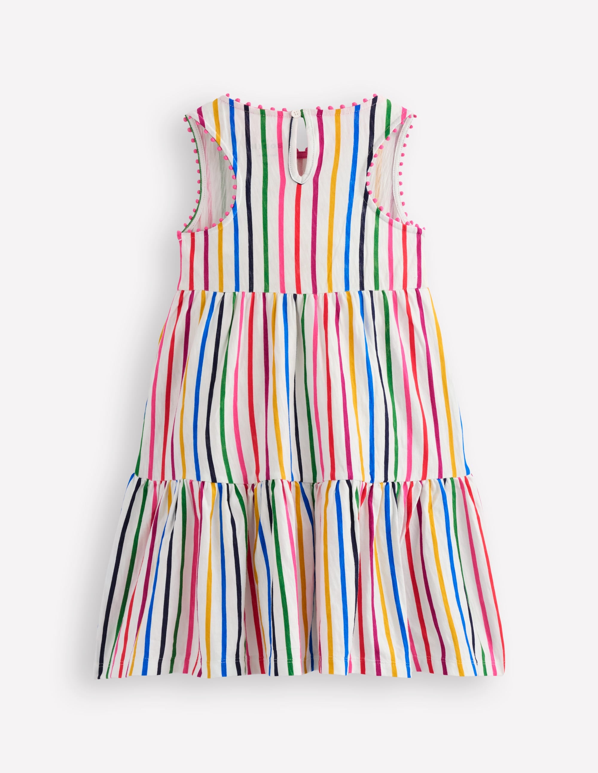 Stylish Ali Pom Trim Jersey Dress with Multi Stripe Design - Perfect for Casual Outings, Beach Vacations & Summer Parties