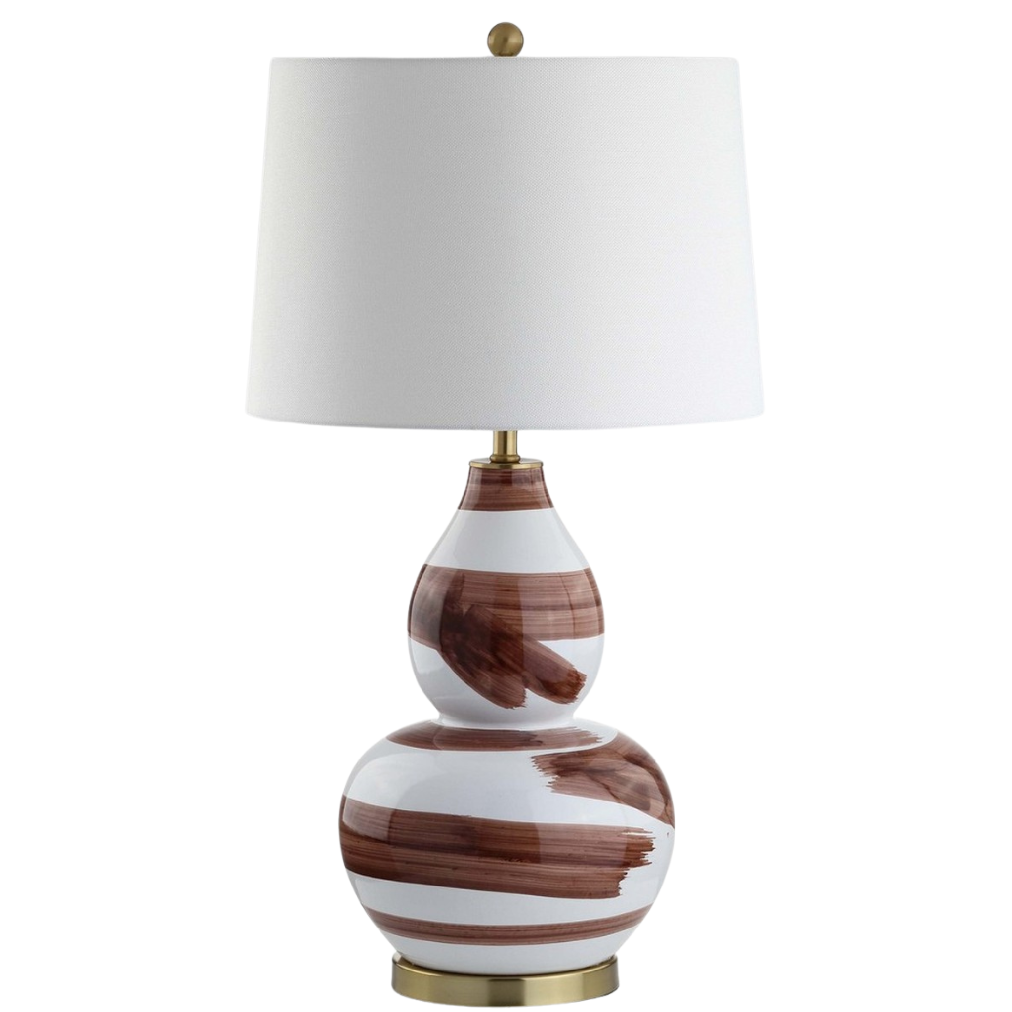 Aileen Modern Table Lamp - Brown & White Ceramic Base with Linen Shade for Bedroom, Living Room, or Office Decor