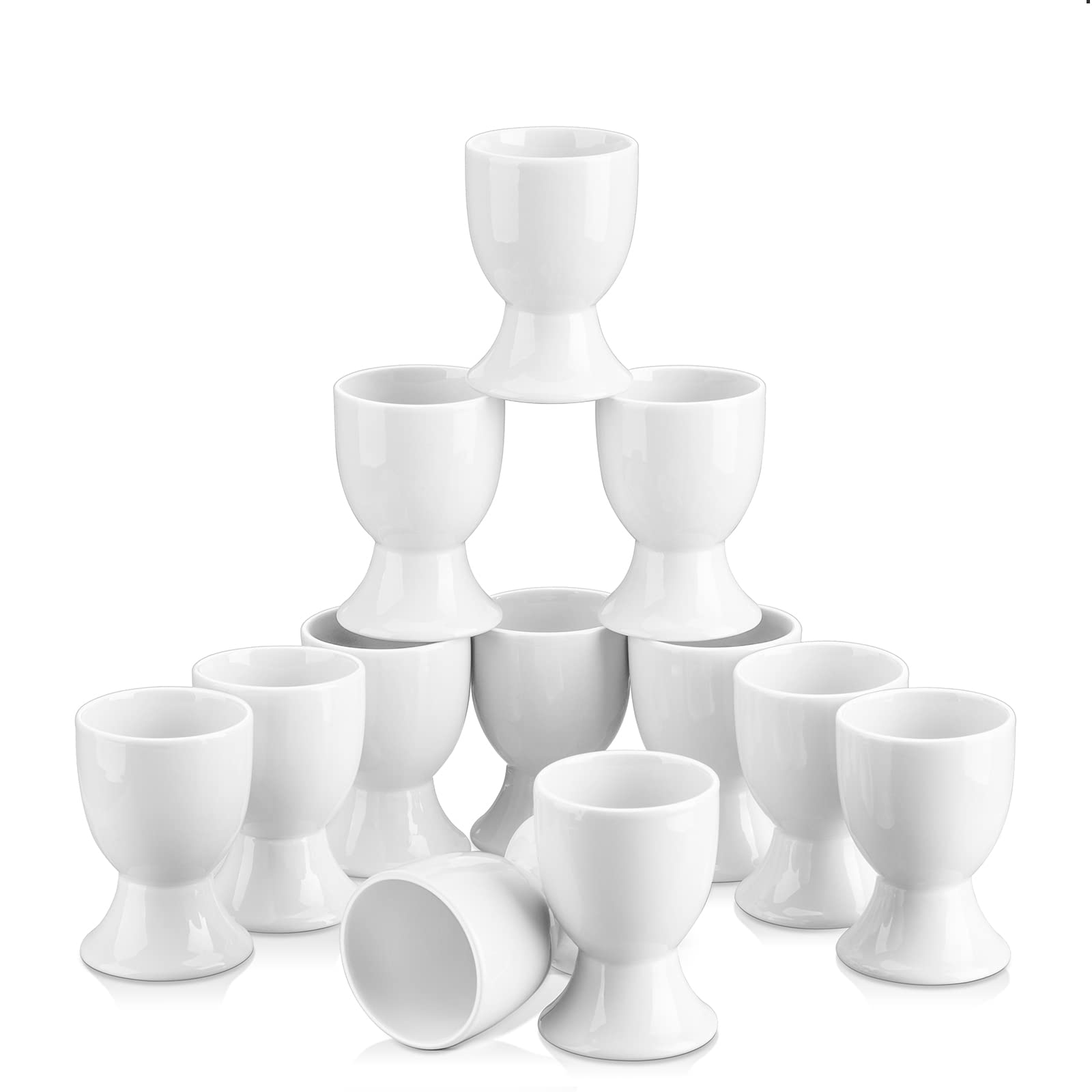 MALACASA Porcelain Egg Cups - Set of 12 White 2-Inch Egg Holders for Boiled Eggs | Perfect for Breakfast, Brunch, and Elegant Dining Table Decor