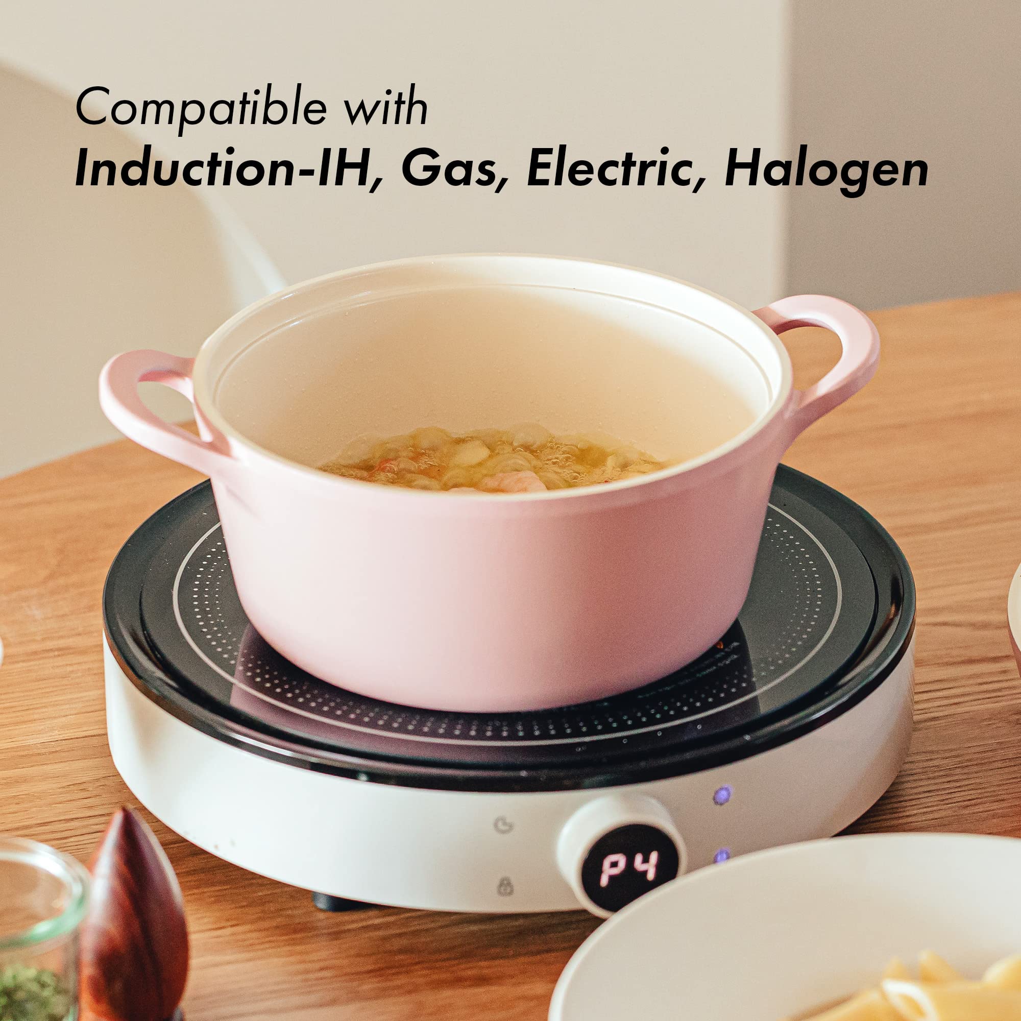 Neoflam Retro 5-Piece Ceramic Nonstick Cookware Set - PFOA Free Pots and Pans with Steam Vent Lids & Heat Resistant Silicone Handles - Safe Cooking for Home Kitchen, Perfect for Boiling, Frying & Sauteing - Pink