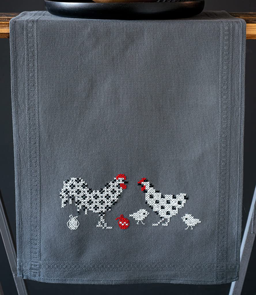 Vervaco Stamped Cross Stitch Kit - Rooster and Chicken Design for DIY Embroidery, Home Decor & Gift Ideas | Perfect for Beginners and Craft Enthusiasts