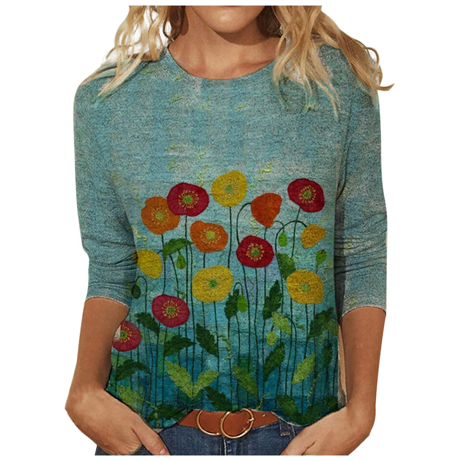 Women's Button Down Shirts - Long Sleeve Casual Blouse with Round Neck & Fashion Print | Loose Fit Work & Everyday Tops for Office, Date Night & Weekend Outings