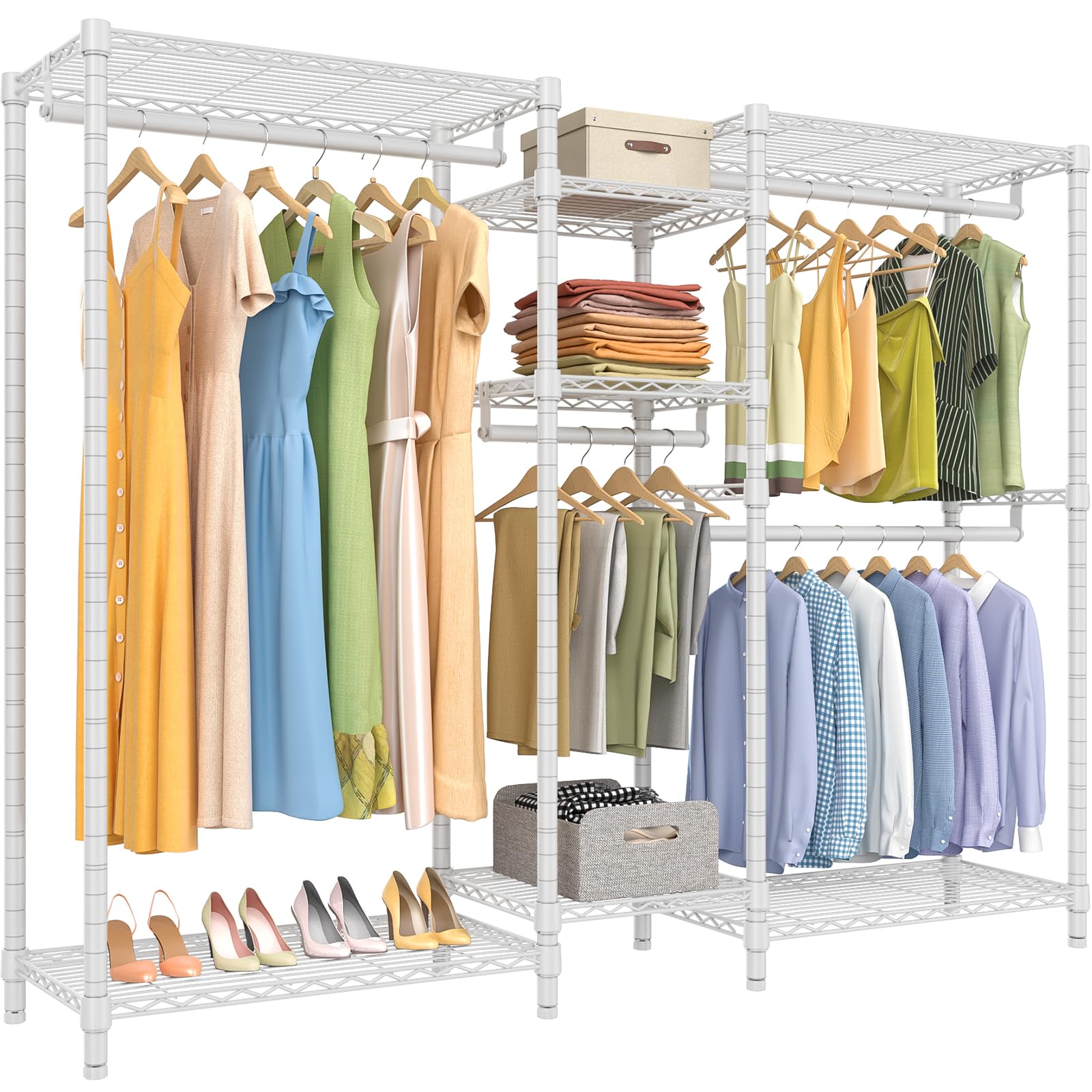 VIPEK Classic V6 Heavy Duty 5-Tier Wire Garment Rack - 850LBS Capacity Freestanding Clothes Hanging Organizer for Wardrobe, Closet & Laundry Room Storage - Compact Large Metal Clothing Rack (White) - Perfect for Bedroom, Dorm, Retail Store & Commercial Use