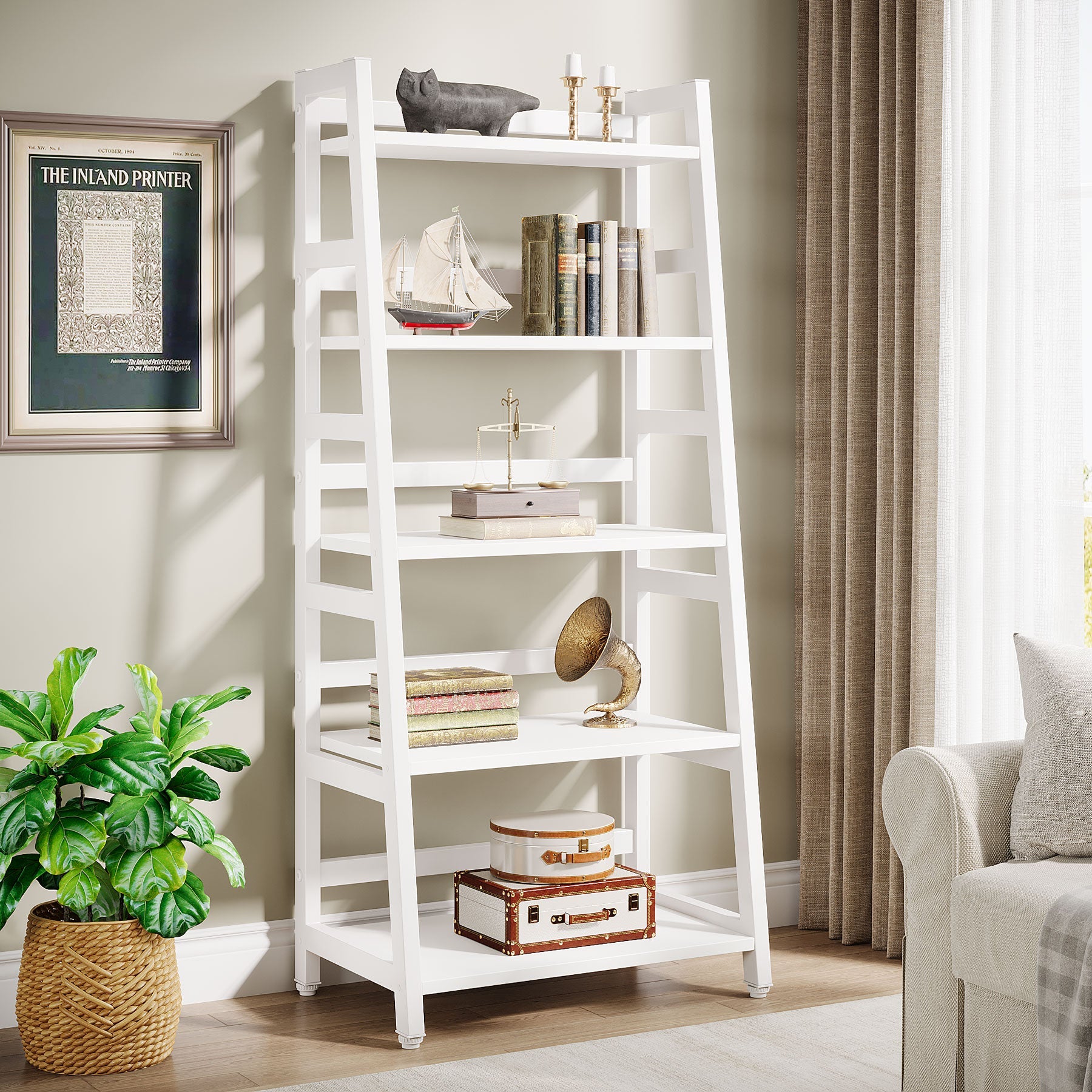 5 Tier Bookshelf - Modern Ladder Bookcase with Storage Shelf, Wooden Display Shelf for Living Room, Bedroom, Home Office - Perfect for Organizing Books, Decor & Storage Needs