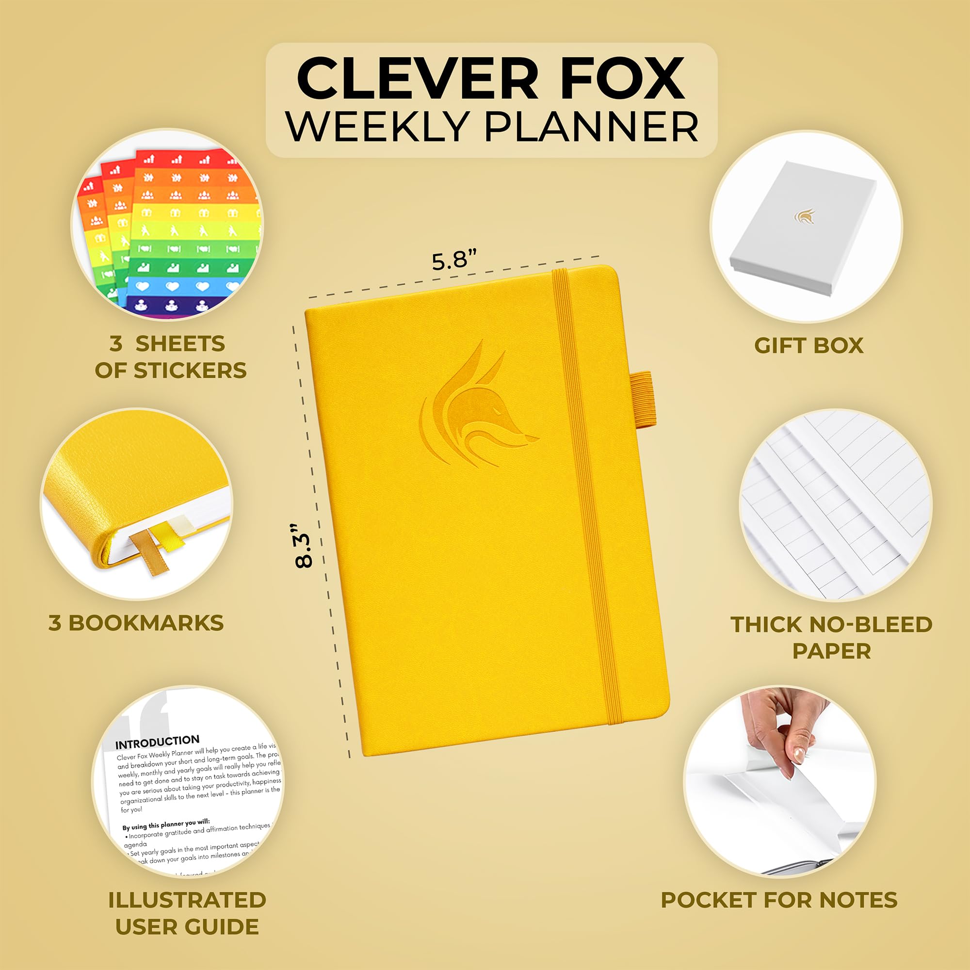 Clever Fox Dated Planner 2025-2026 - Weekly Life Planner Notebook for Time Management with Habits Tracker & To-Do List (Amber Yellow) - Perfect for Students, Professionals & Goal Setting