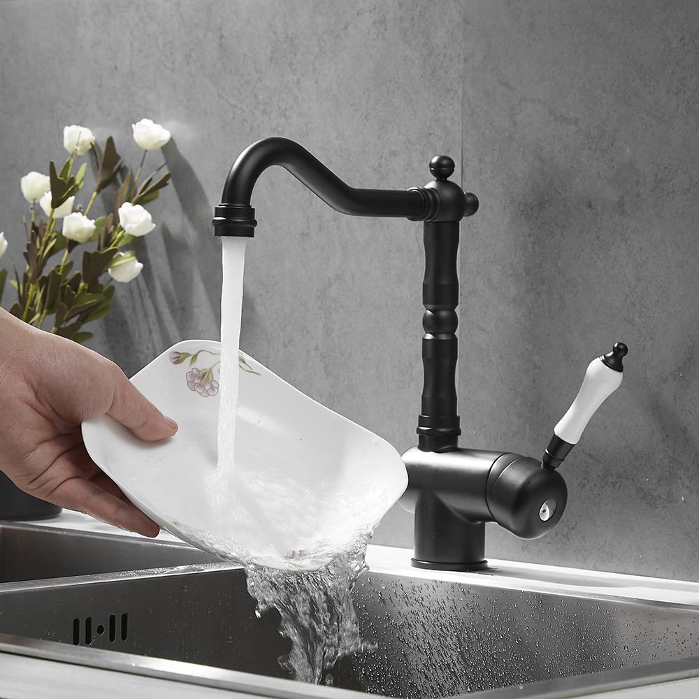 Modern Single-Handle Kitchen Sink Faucet - Black One-Hole Swivel Basin Mixer Tap with High Arc Spout for Easy Dishwashing & Food Prep