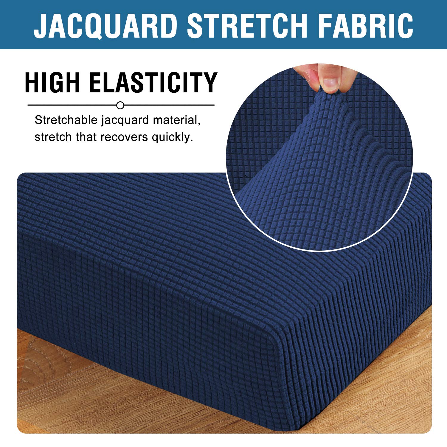 H.VERSAILTEX Super Stretch Sofa Cushion Covers Set - 3 Piece Jacquard Textured Twill Slipcovers, Navy Blue - Perfect for Living Room, Sectional, Recliner & Home Decor Protection