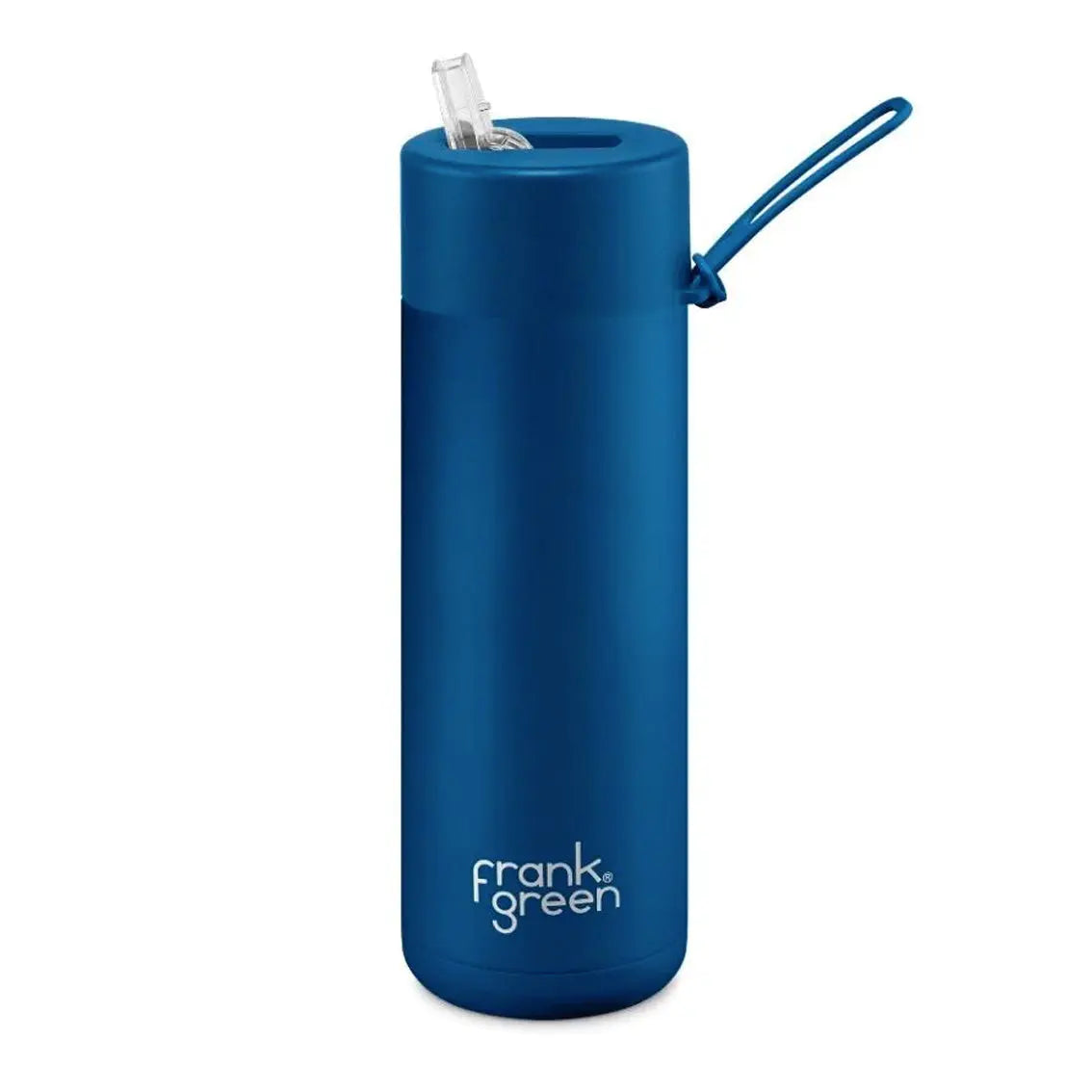 Frank Green 595ml Stainless Steel Ceramic Reusable Water Bottle with Straw & Leak-Proof Lid - Eco-Friendly Travel, Gym & Office Hydration Bottle for Hot & Cold Drinks