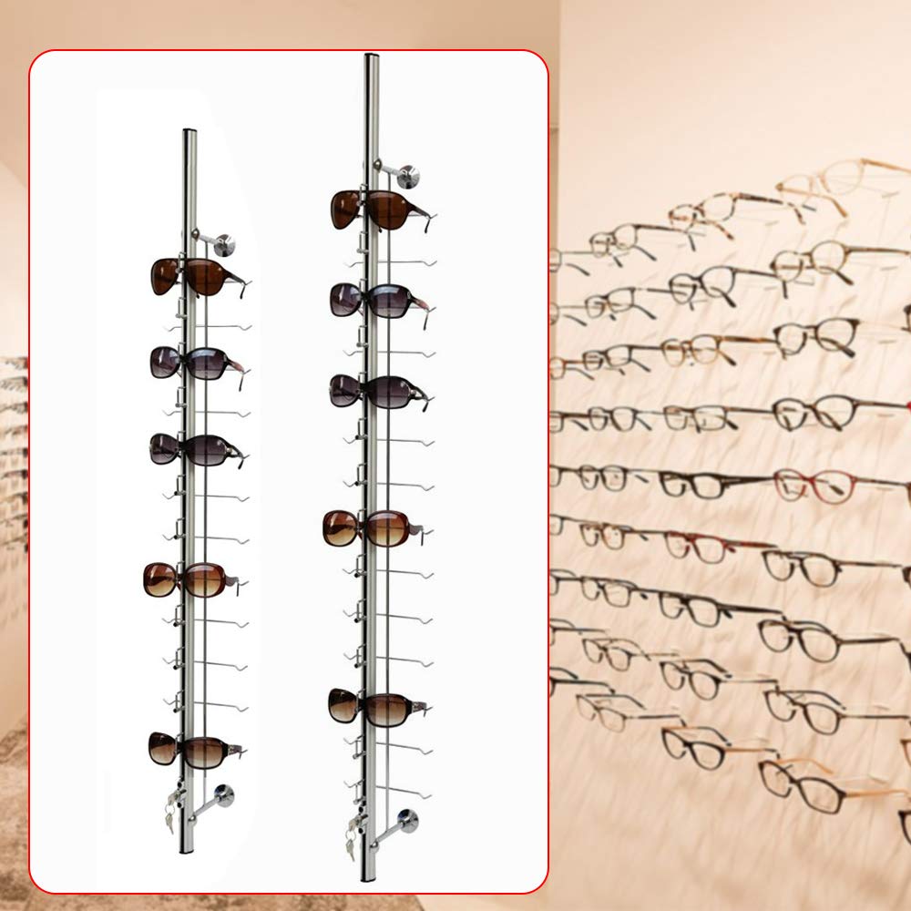 10-Piece Glasses Rack Set - 4ft Eyeglass Frame Stand Holds 14 Frames, Sunglasses Holder & Organizer with Lock - Perfect for Retail Stores, Optical Shops & Home Eyewear Display