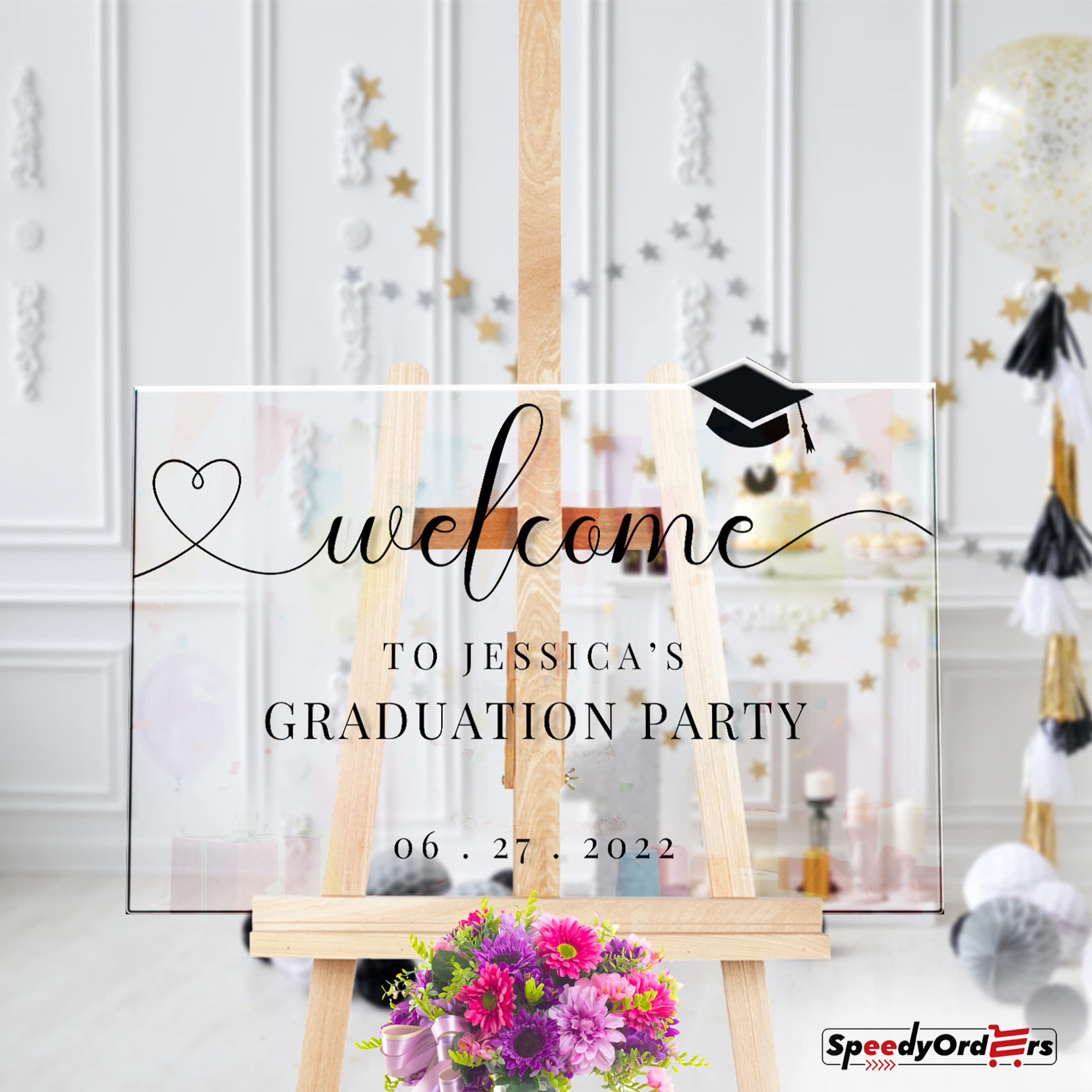 Custom Black & White Graduation Sign - Personalized Classic Graduation Party Decor - Welcome to My Graduation Sign for 2024 - Perfect for Graduation Ceremony Backdrop & Home Decor
