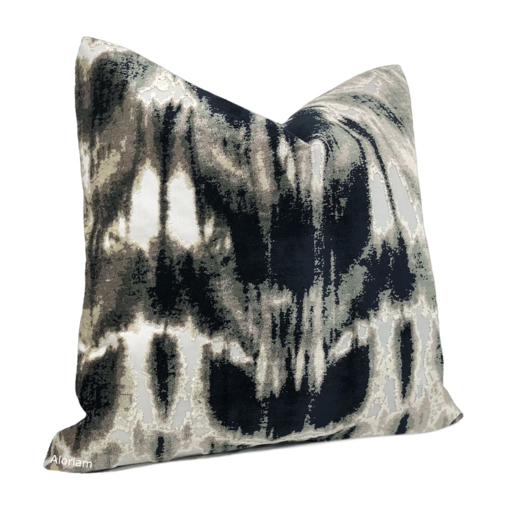 Kodiak II Abstract Velvet Pillow Cover - Soft Black Gray Taupe Decorative Cushion Case for Sofa, Bed, Living Room & Home Decor