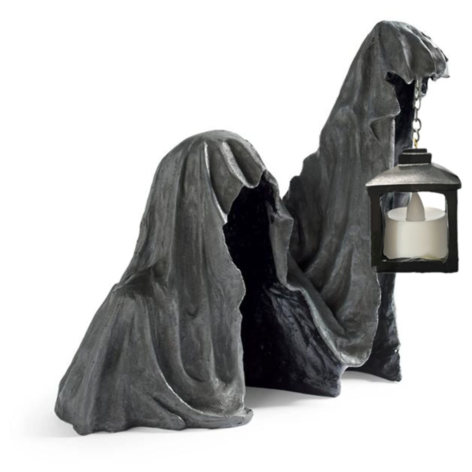 Spooky Halloween Candle Lanterns - Ghost & Witch Resin Statue LED Garden Decor for Outdoor/Indoor Party, Haunted House, Porch, Yard & Pathway Decorations