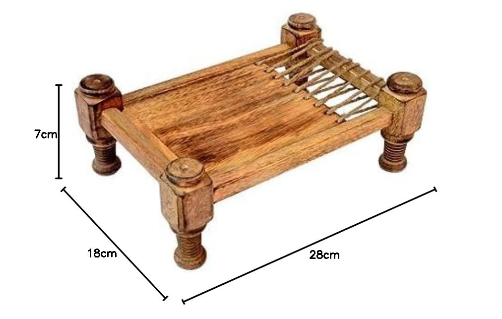 World Mart Handcrafted Charpai Design Wooden Serving Tray - 11x7 Inches Natural Finish Tea & Snack Tray - Perfect for Breakfast in Bed, Coffee Table Decor, and Outdoor Picnics