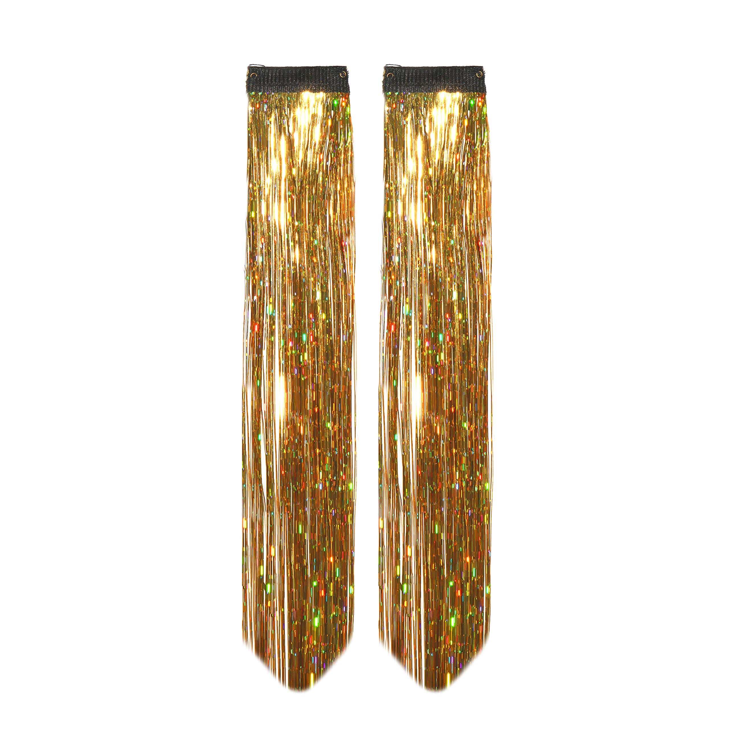 Paradise® Glitter Hair Streaks Extensions - 2pc Set for Women, Girls & Kids (Golden) | Temporary Hair Highlights for Parties, Halloween & Cosplay